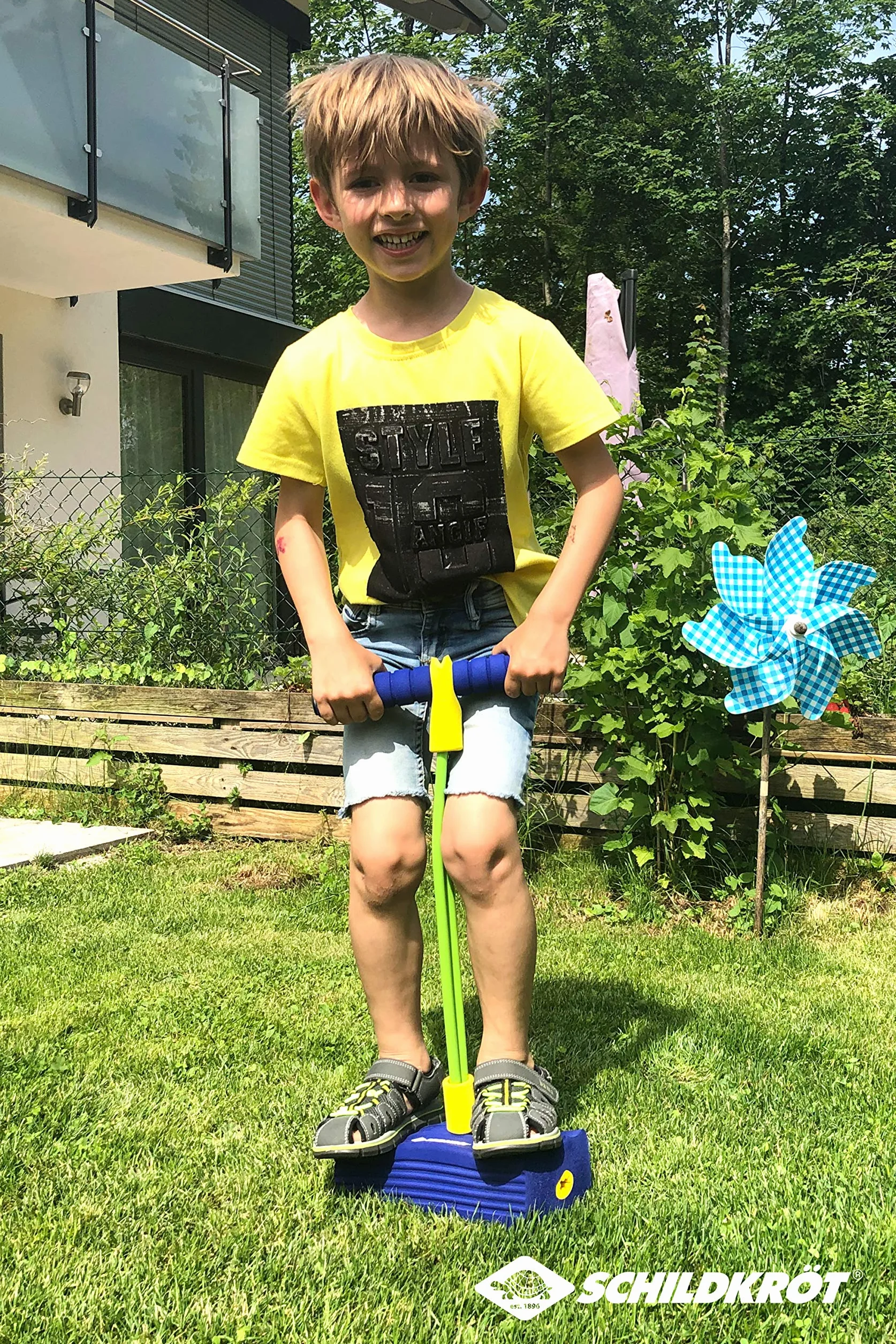 Schildkröt Fun Jumper, piszczący Bungee Jumper z pianki z miękkimi uchwytami, zabawa w skakaniu dla dzieci od 3 lat, zwany "Top 10 zabawka", 970306