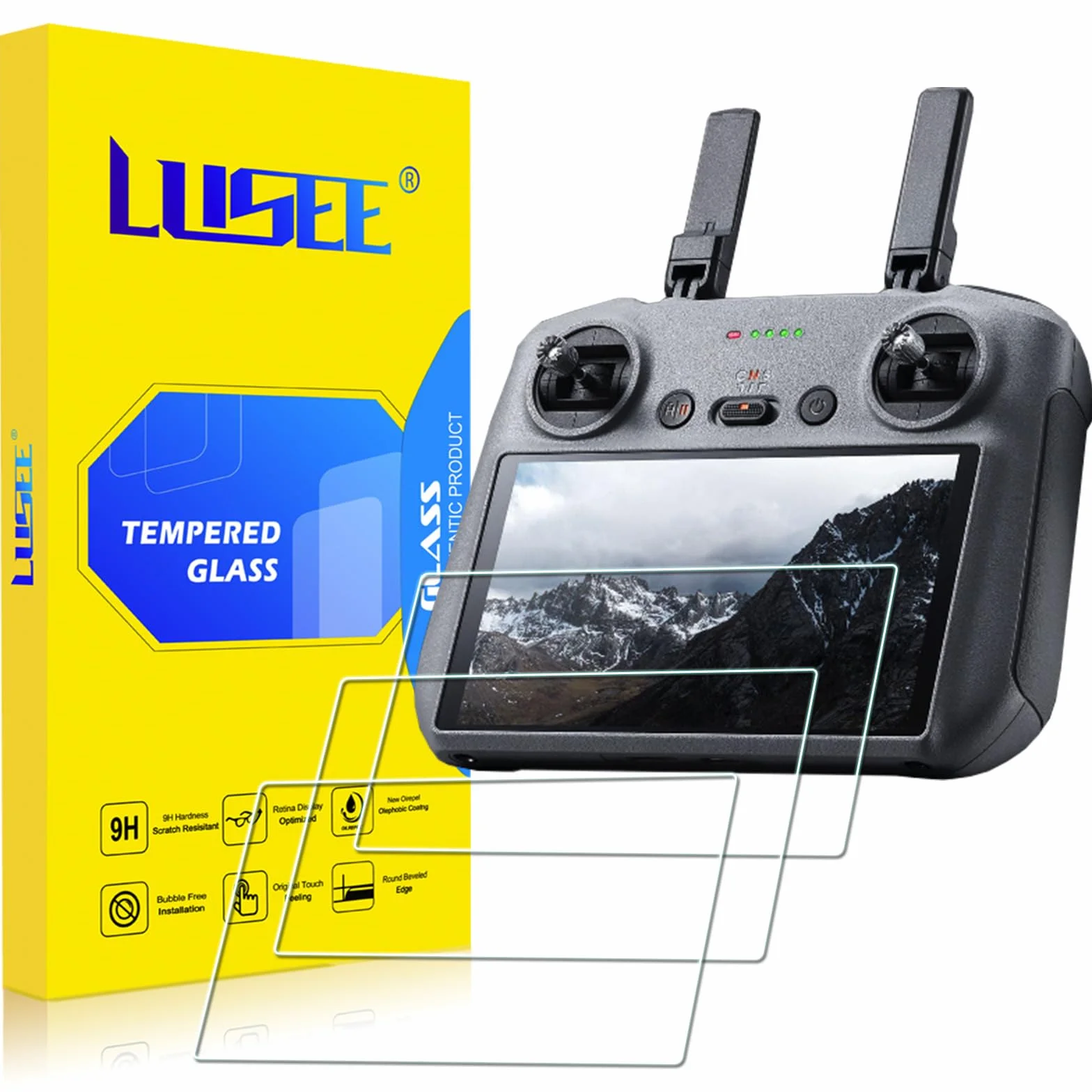 Lusee Ochraniacze ekranu kompatybilne z kontrolerem DJI RC / RC2 / RC 2, ze szkła hartowanego, odporne na zarysowania, HD Clear, bez pęcherzyków powietrza