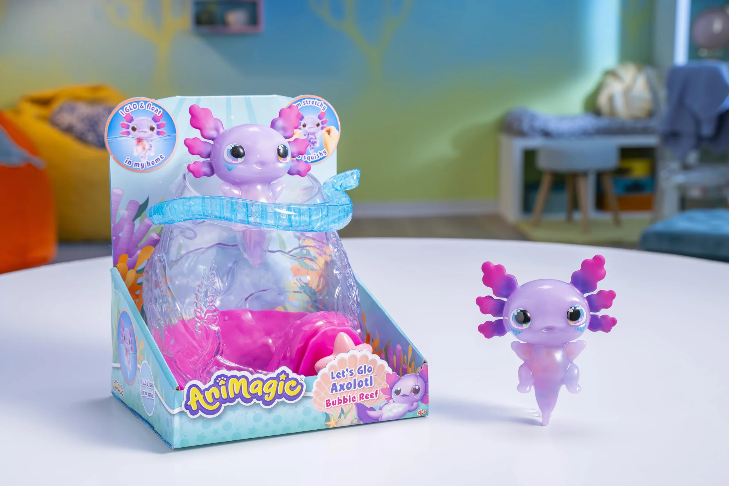 Animagic: Let's Glo Axolotl Bubble Reef | Przenośne akwarium z magicznymi bąbelkami, zawiera również 1 aksolotl Let's Glo | interaktywne elektroniczne zwierzęta | Dla dzieci w wieku od 4 lat