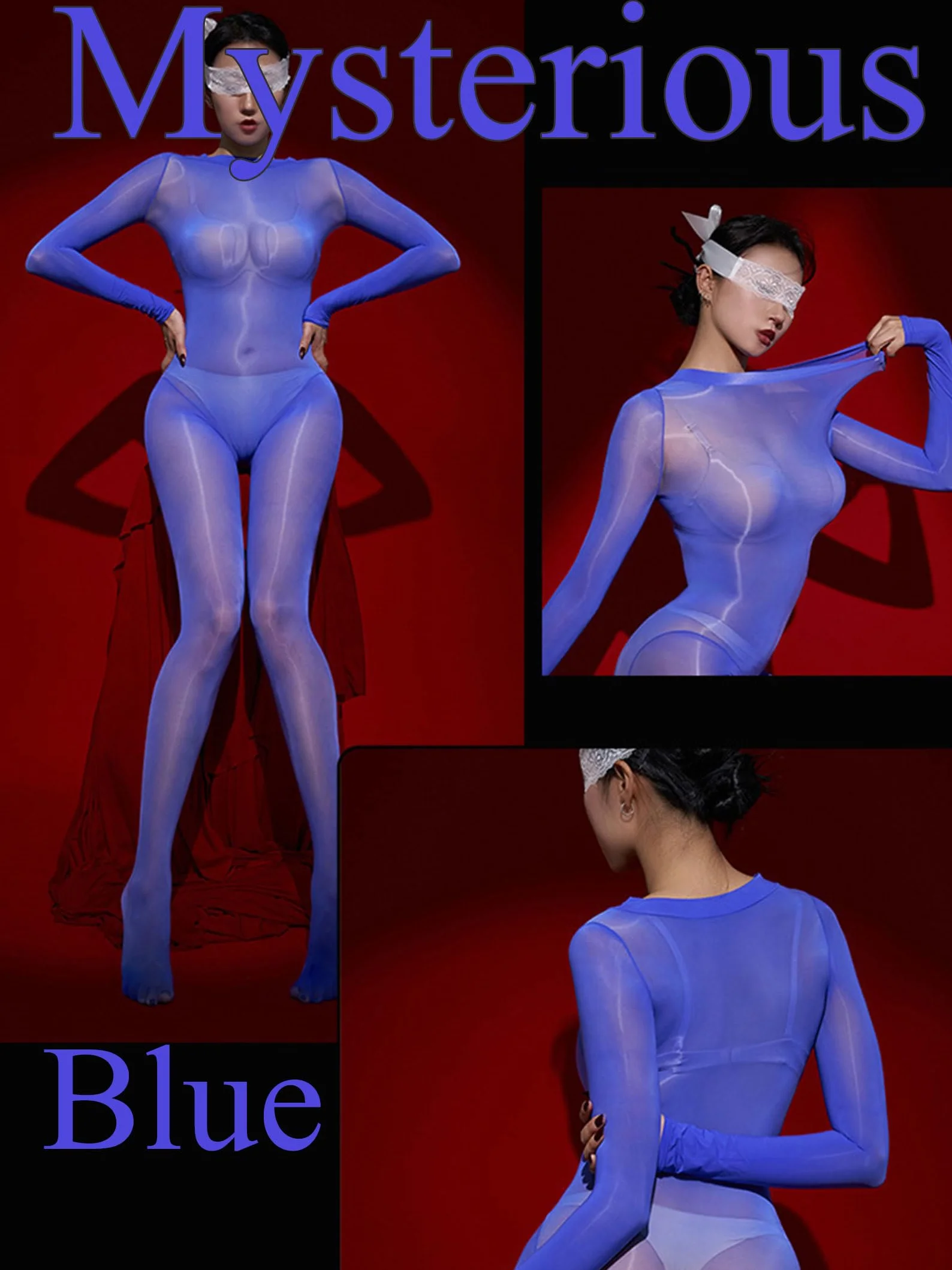 HTRUIYATY Bodystocking z długim rękawem seksowny kombinezon damski nylon bielizna przezroczysty strój rajstopy