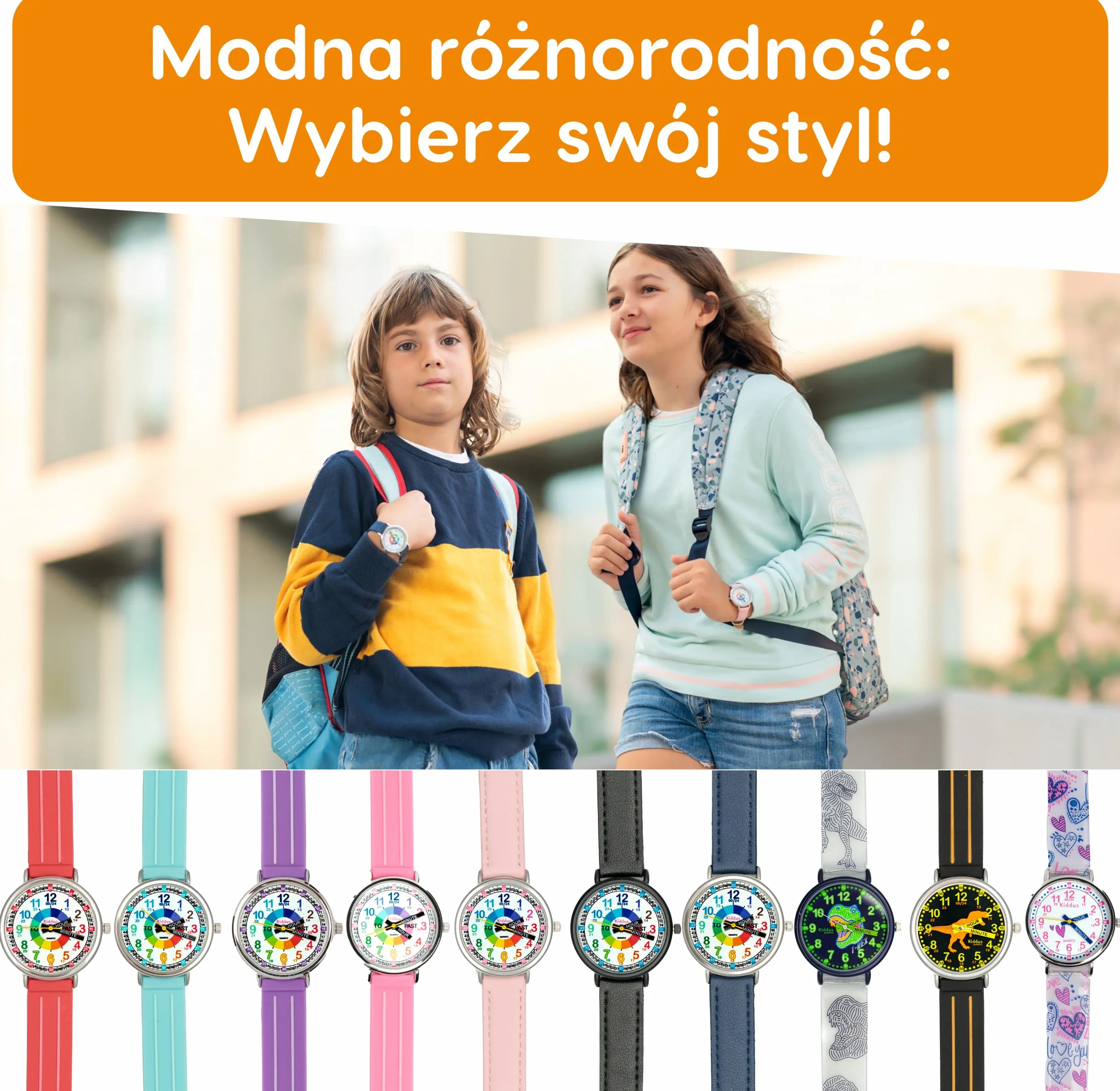 Kiddus Zegarek Edukacyjny Analogowy dla chłopca, dziewczynki. Naucz się Czytać Godzinę z naszym prostym systemem Time Teacher. Zawarte ćwiczenia. Mechanizm kwarcowy.