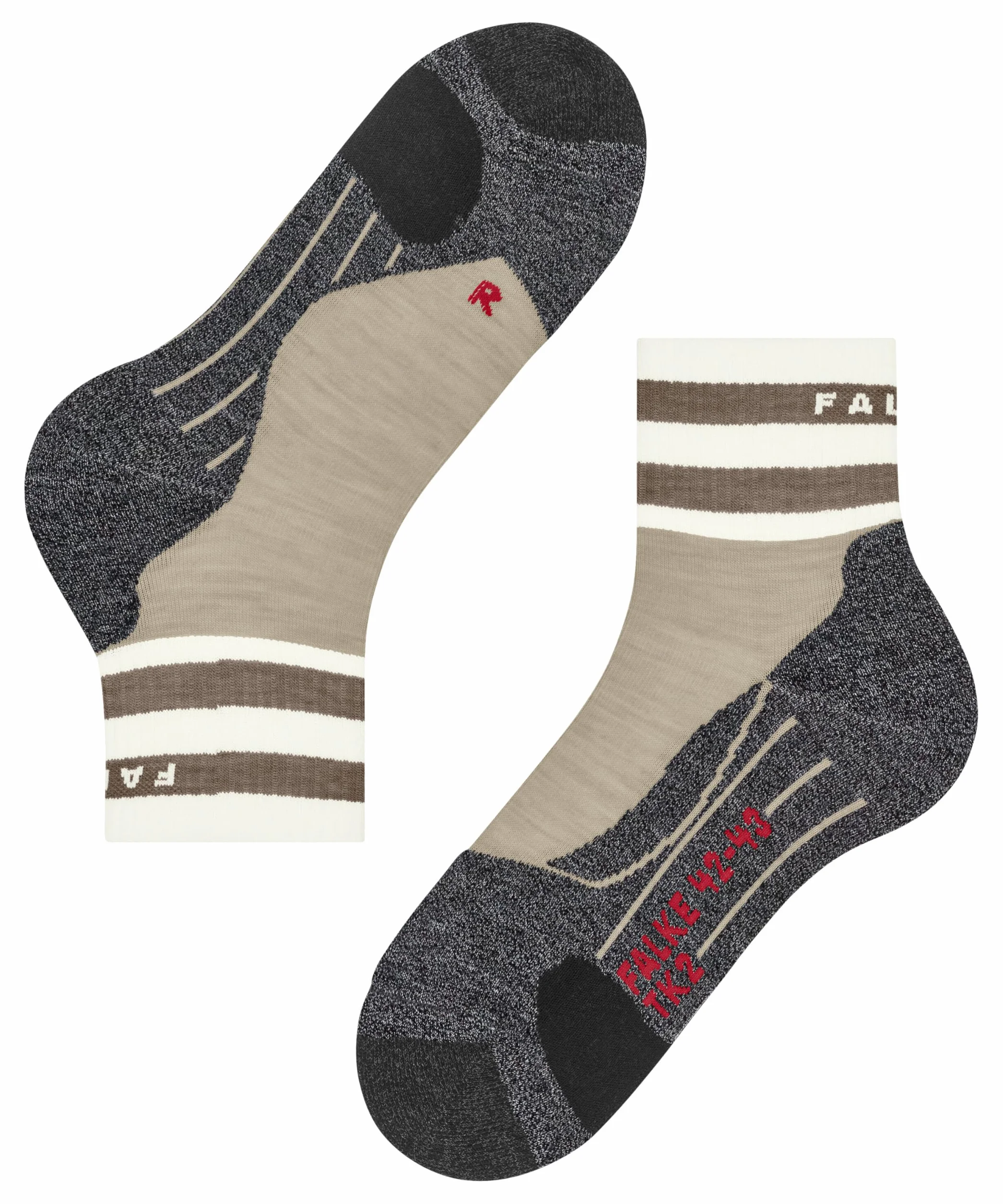 FALKE Kobiety Skarpety do wędrówek TK2 Explore Short W Sso wełna materiał funkcyjny przeciw pęcherzom grube 1 Para, Beżowy Beige Melange 4043, 37-38