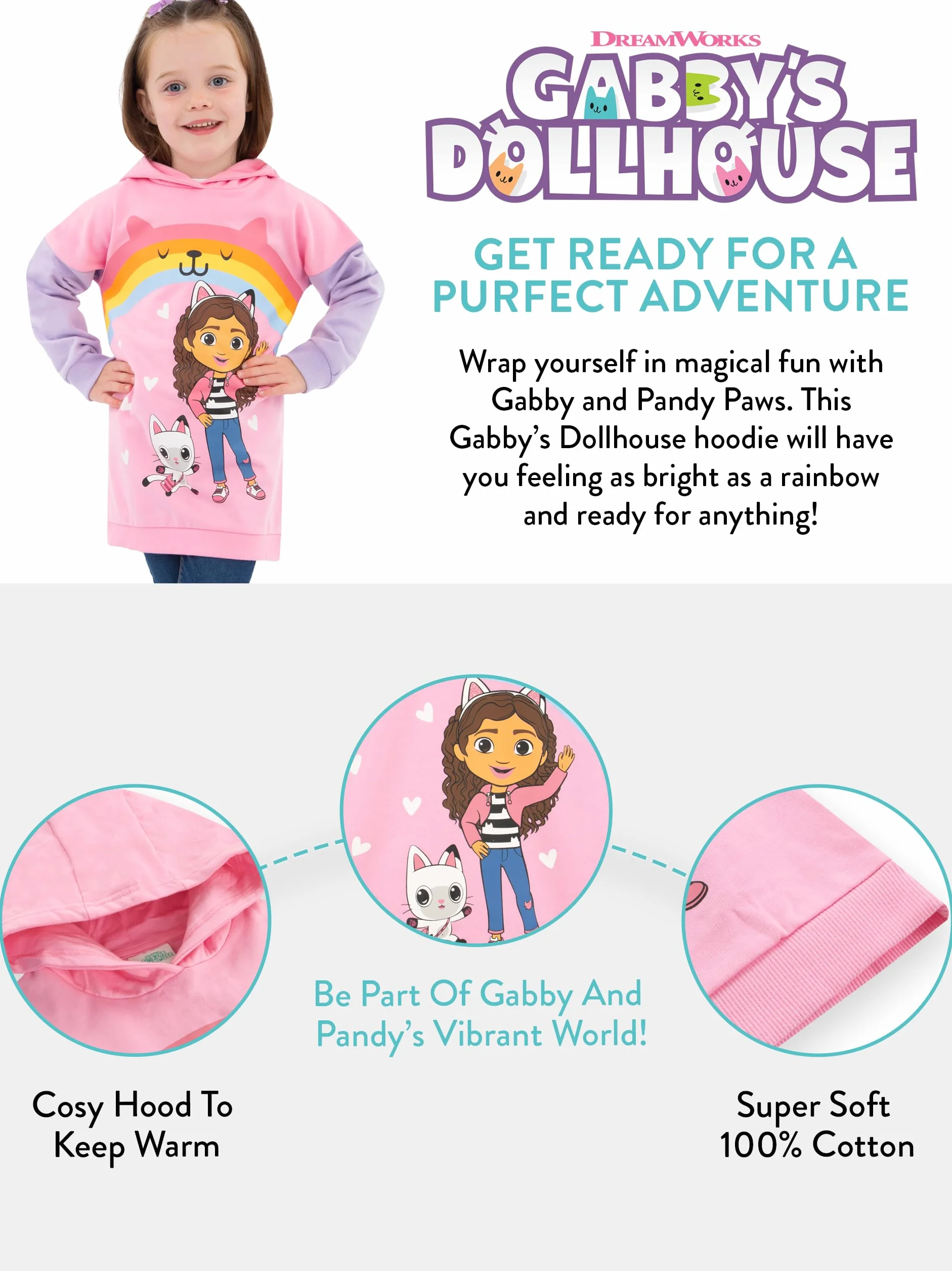 DreamWorks Gabby's Dollhouse Longline Hoodie Dla Dziewczynek | Ubrania Gabbys Dollhouse