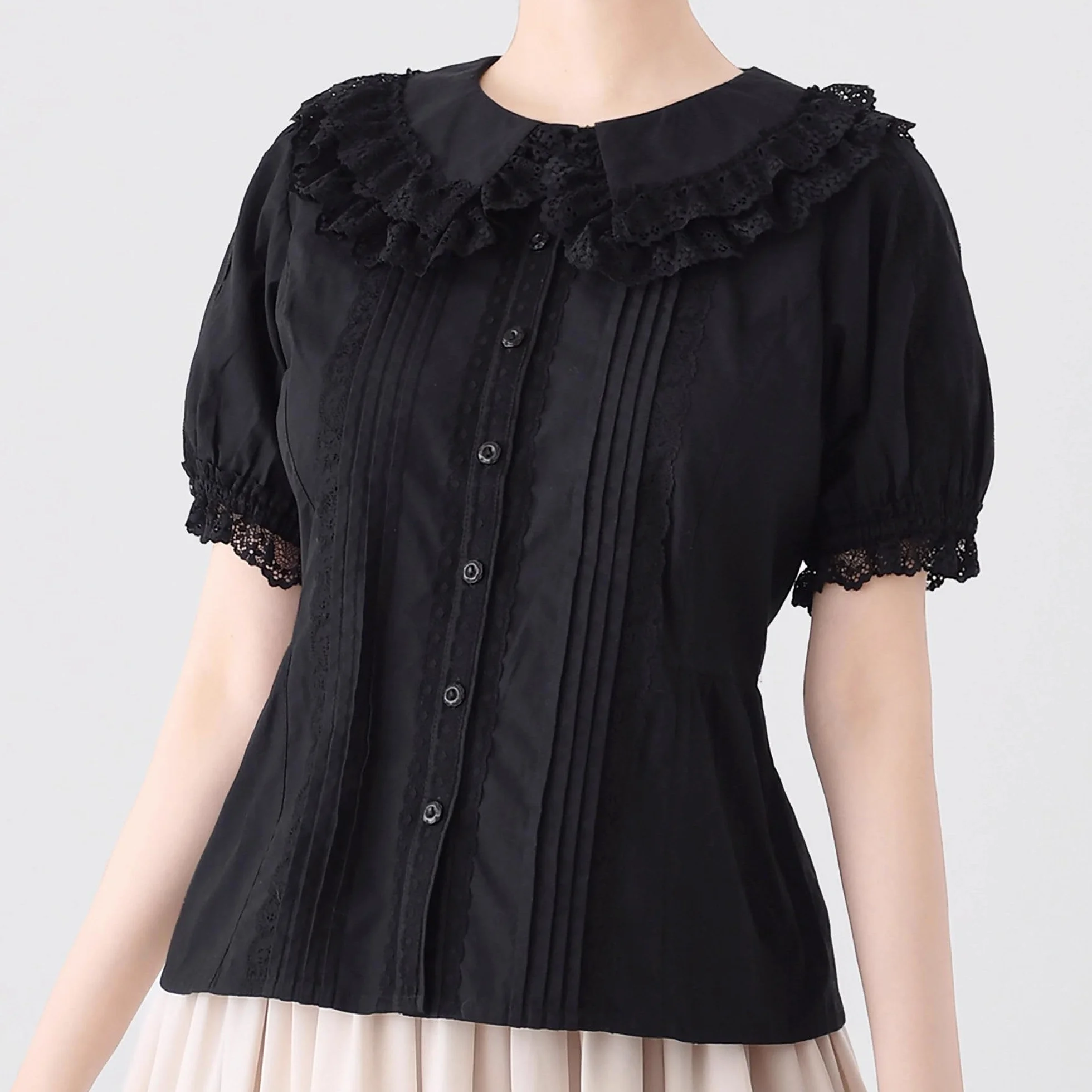 Bluzki Z Krótkim Rękawem Kobiety Piotruś Pan Kołnierz Wiktoriańska Koszula Vintage Kawaii Koronkowe Falbanki Topy Modne Lato