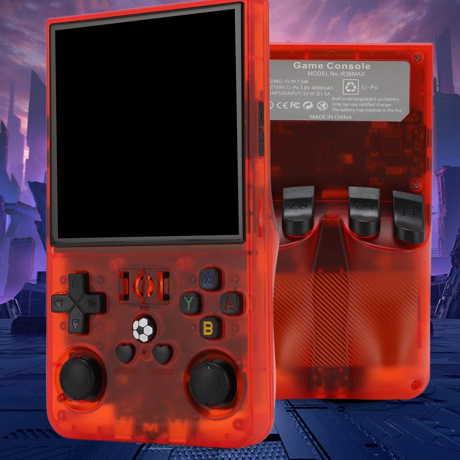 Przenośna Konsola do Gier R36MAX, Przenośne Urządzenia Videojuegos z 4-calowym Ekranem IPS Odtwarzacz Gier Open Source 720x720 Bateria 4000 MAh Obsługuje ponad 60 Emulatorów dla
