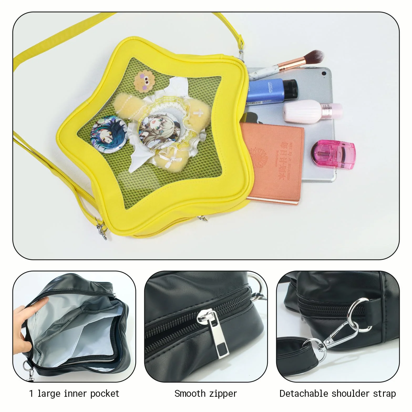 Ita Bag w kształcie gwiazdy z przypinkami, torba na ramię Y2K, estetyka, urocza torebka z wkładką