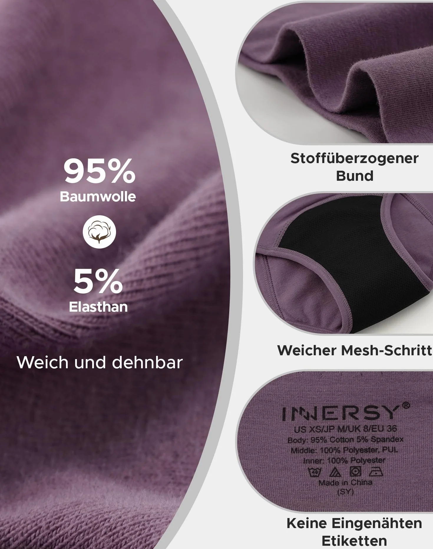 INNERSY Majtki menstruacyjne damskie z wysokim stanem, z wysoką talią, majtki menstruacyjne, 3 szt
