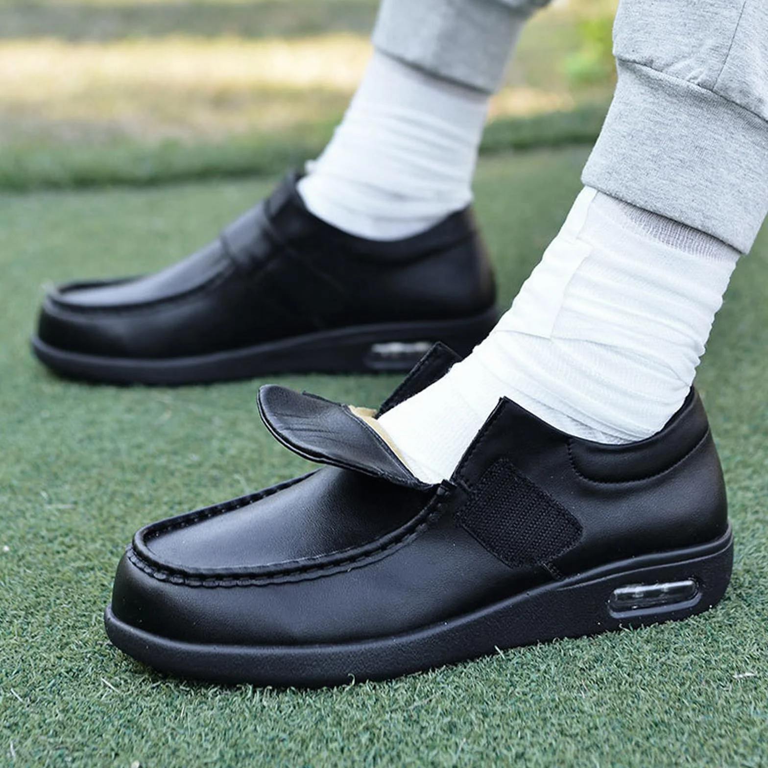 bumuam Męskie skórzane buty dla diabetyków bardzo szerokie buty ortopedyczne męskie buty skórzane regulowane szerokie wygodne buty do nadmuchiwanych stóp
