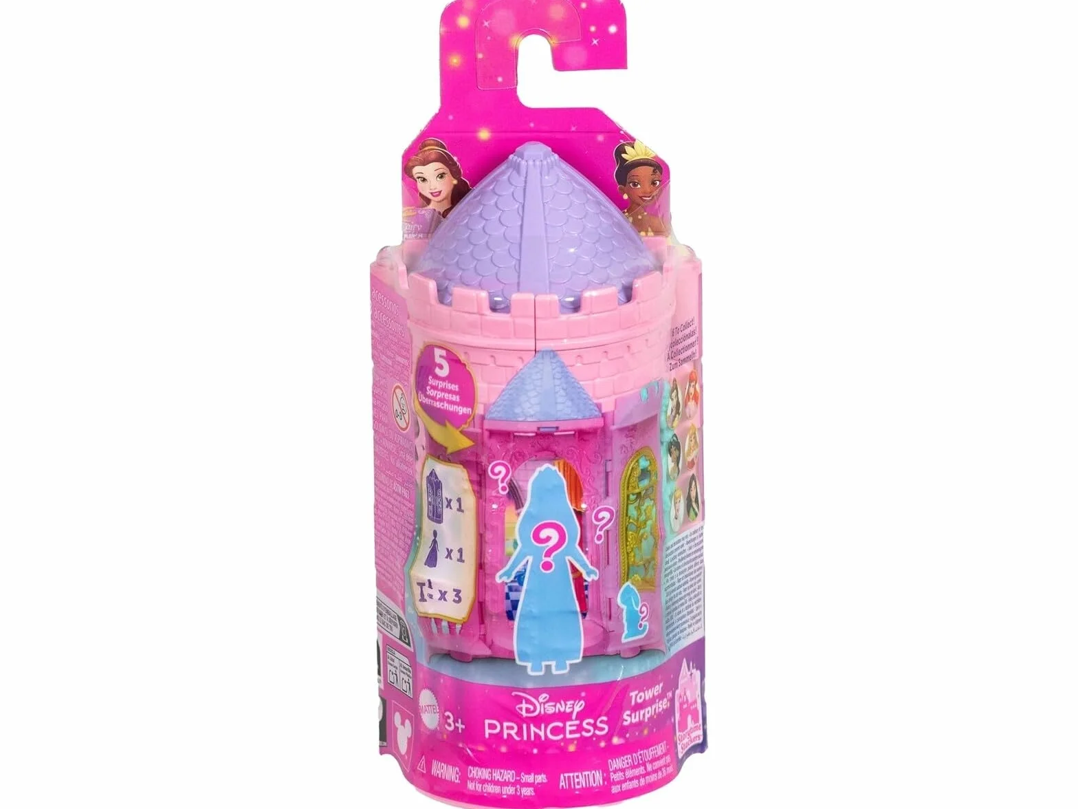 Mattel Disney Princess Tower Surprise Małe lalki i akcesoria, zestawy do układania w stos z 4 niespodziankami i przyjacielem z filmu Disneya (style mogą się różnić)