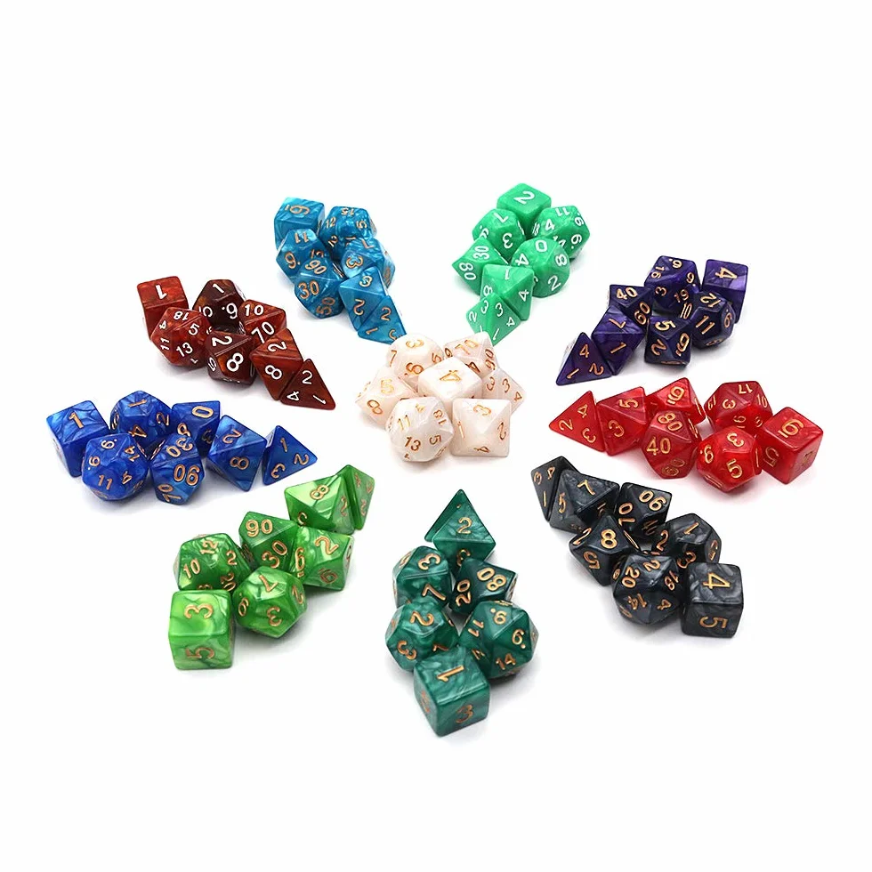 DollaTek Zestaw ko?ci wielo?ciennych 10 kompletnych zestawów ko?ci (70 sztuk) D4 D6 D8 D10 D% D12 D20 kompatybilne z Dungeons and Dragons DND RPG MTG gry sto?owe