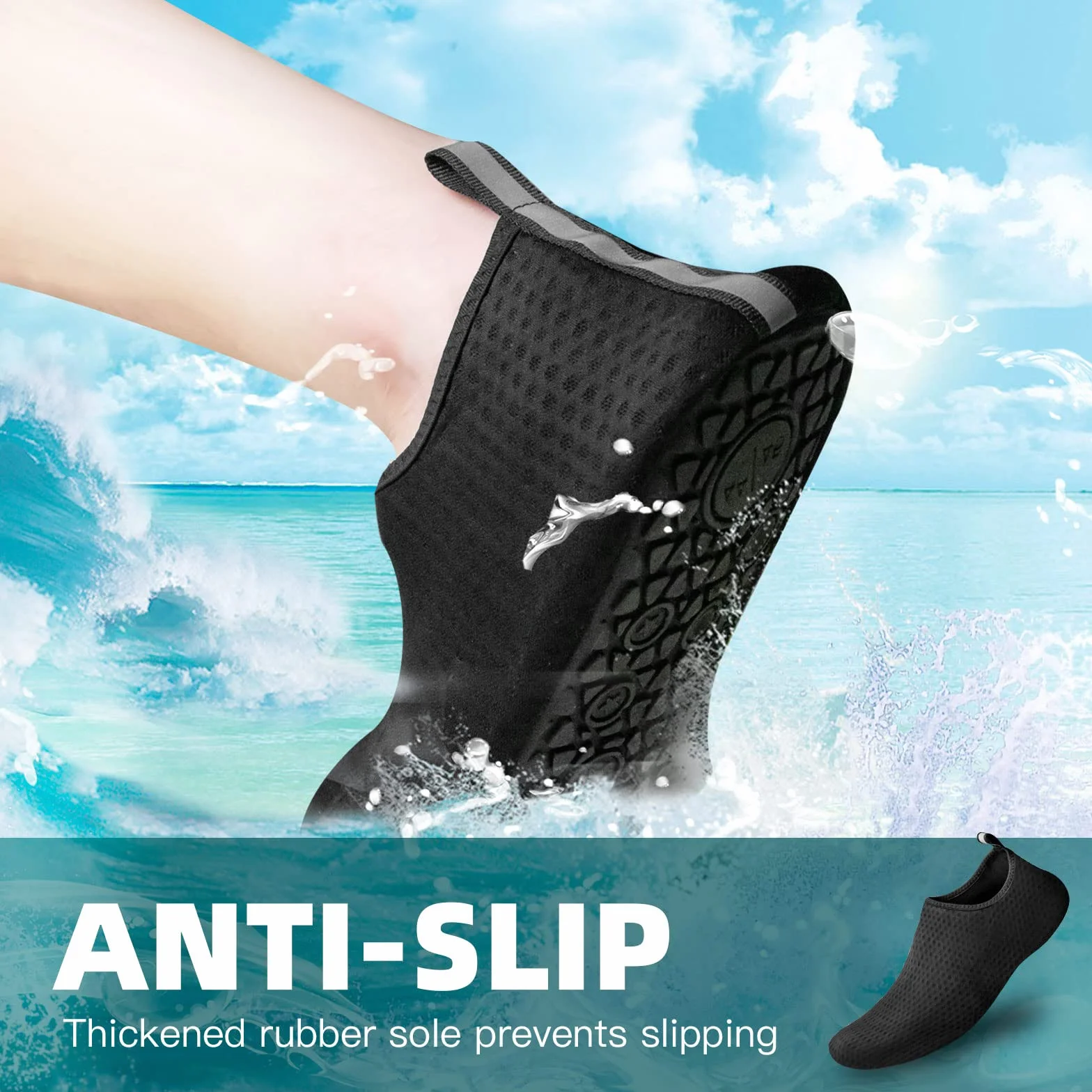 Buty do wody, bose stopy, szybkoschnące, do pływania, na basen, plażę, do surfowania, jogi, ćwiczeń, czarny, 36/37 EU