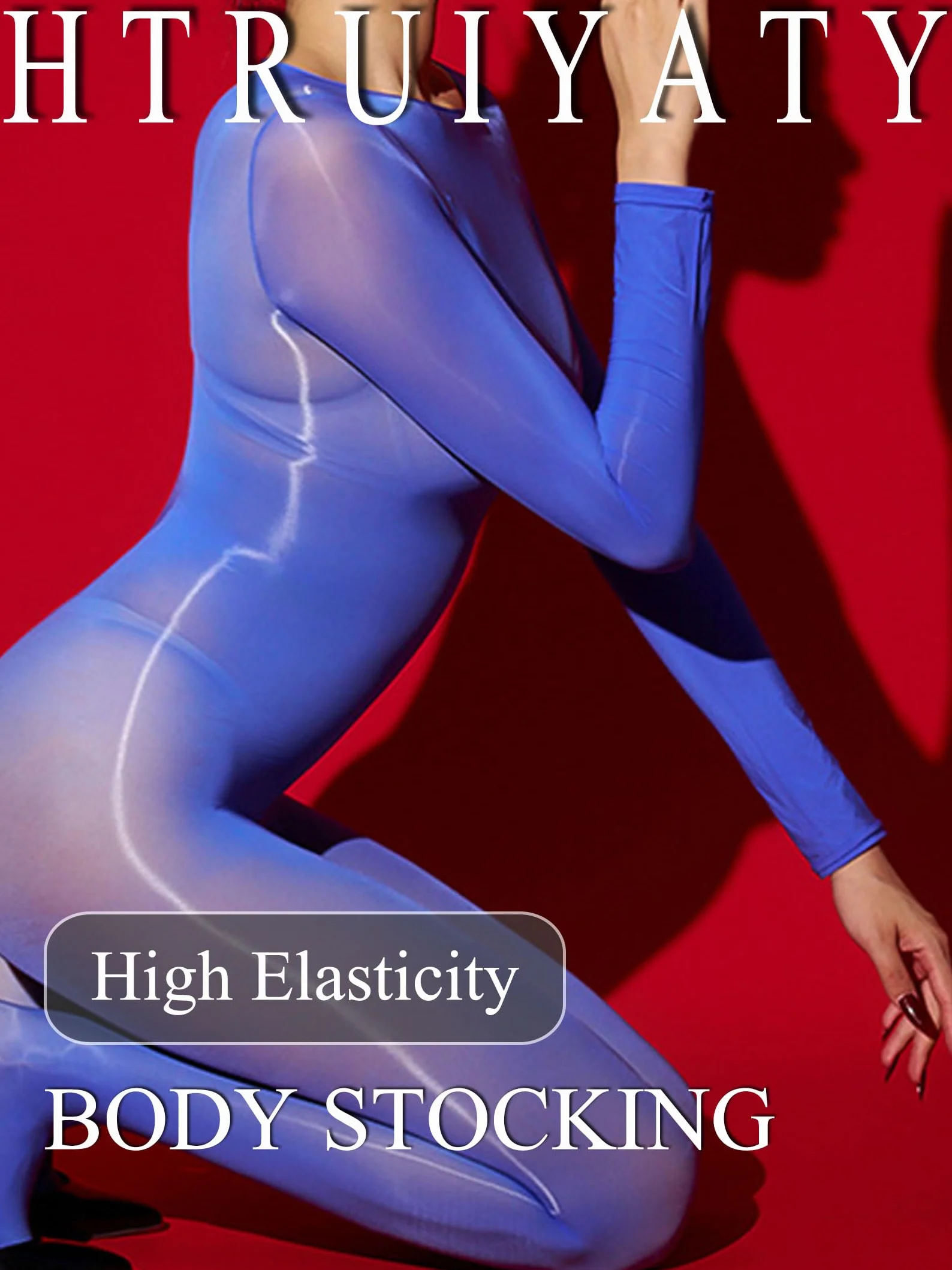 HTRUIYATY Bodystocking z długim rękawem seksowny kombinezon damski nylon bielizna przezroczysty strój rajstopy