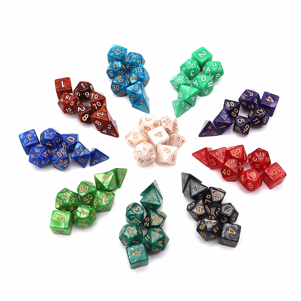 DollaTek Zestaw ko?ci wielo?ciennych 10 kompletnych zestawów ko?ci (70 sztuk) D4 D6 D8 D10 D% D12 D20 kompatybilne z Dungeons and Dragons DND RPG MTG gry sto?owe