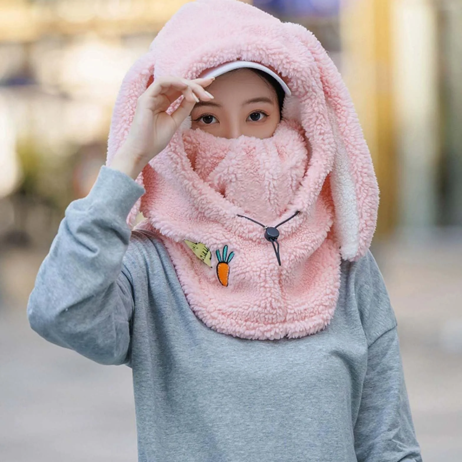 PHOGARY Balaklava dla kobiet, pluszowa czapka antysmogowa, zimowa maska narciarska dla kobiet, ciepła zimowa czapka z chustą dla mężczyzn i kobiet, Rosa, 55-60