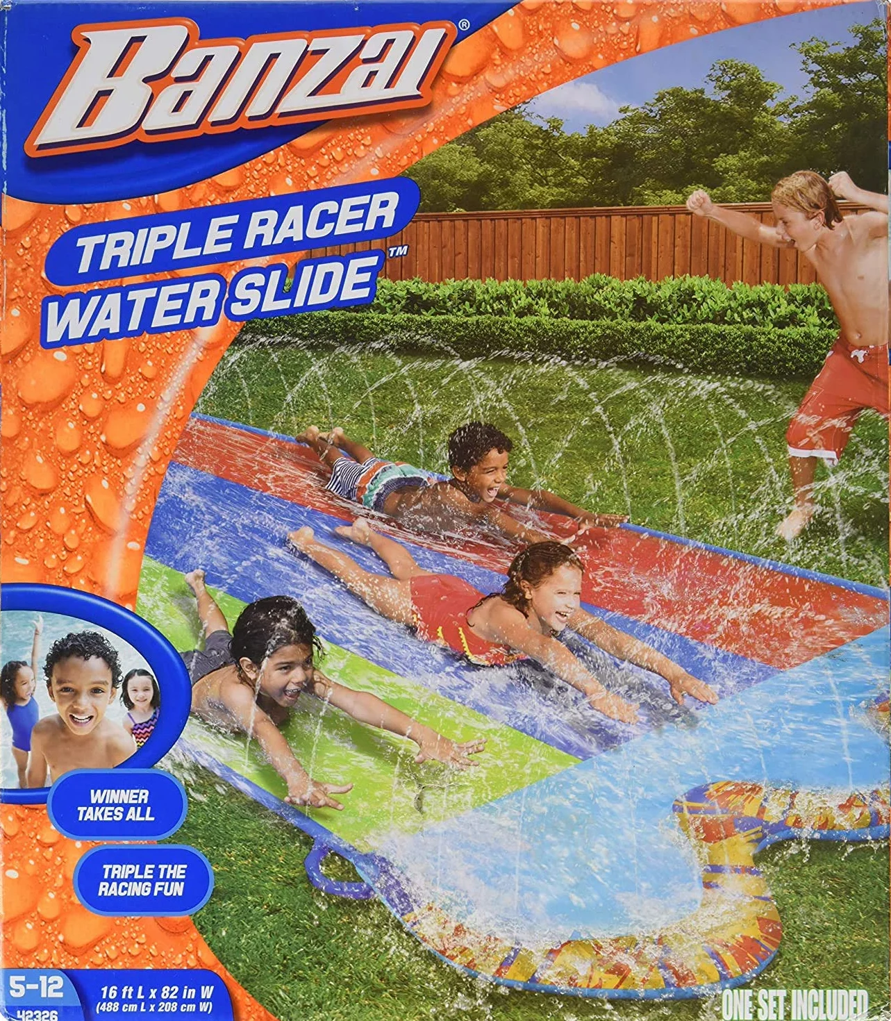 BANZAI Triple Racer zjeżdżalnia wodna, długość: 4,9 m, szerokość: 208 cm, nadmuchiwana zjeżdżalnia wodna na podwórku