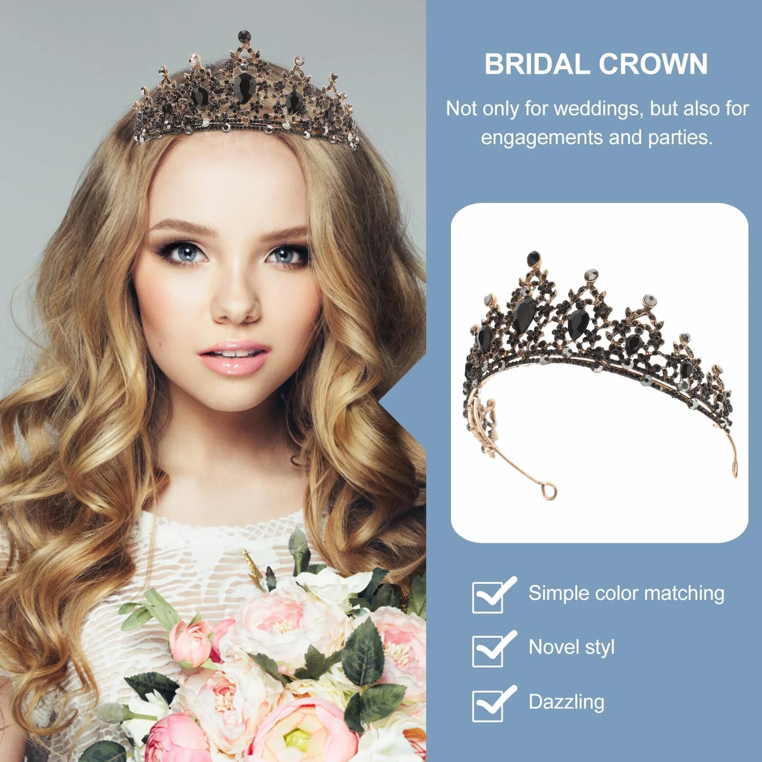 Diadem z kryształową koroną, korona ze stopu ciemnego stopu, korona ślubna, nakrycie głowy, biżuteria, korona, księżniczka, królowa, kobiety, dziewczyny, akcesoria do włosów na urodziny, Halloween