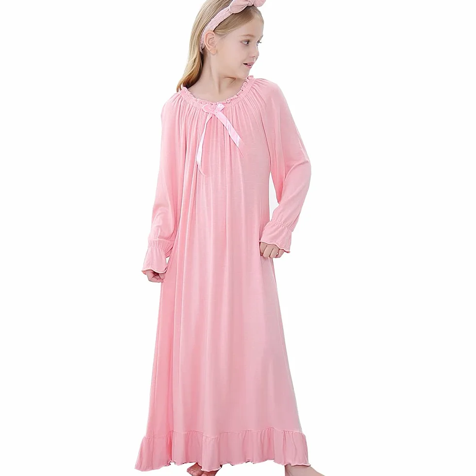 Koszule nocne dla dziewcząt, z długim rękawem, miękka, rodzinna piżama, długa sukienka nocna, różowy (Pink 2), 9-10 Lat