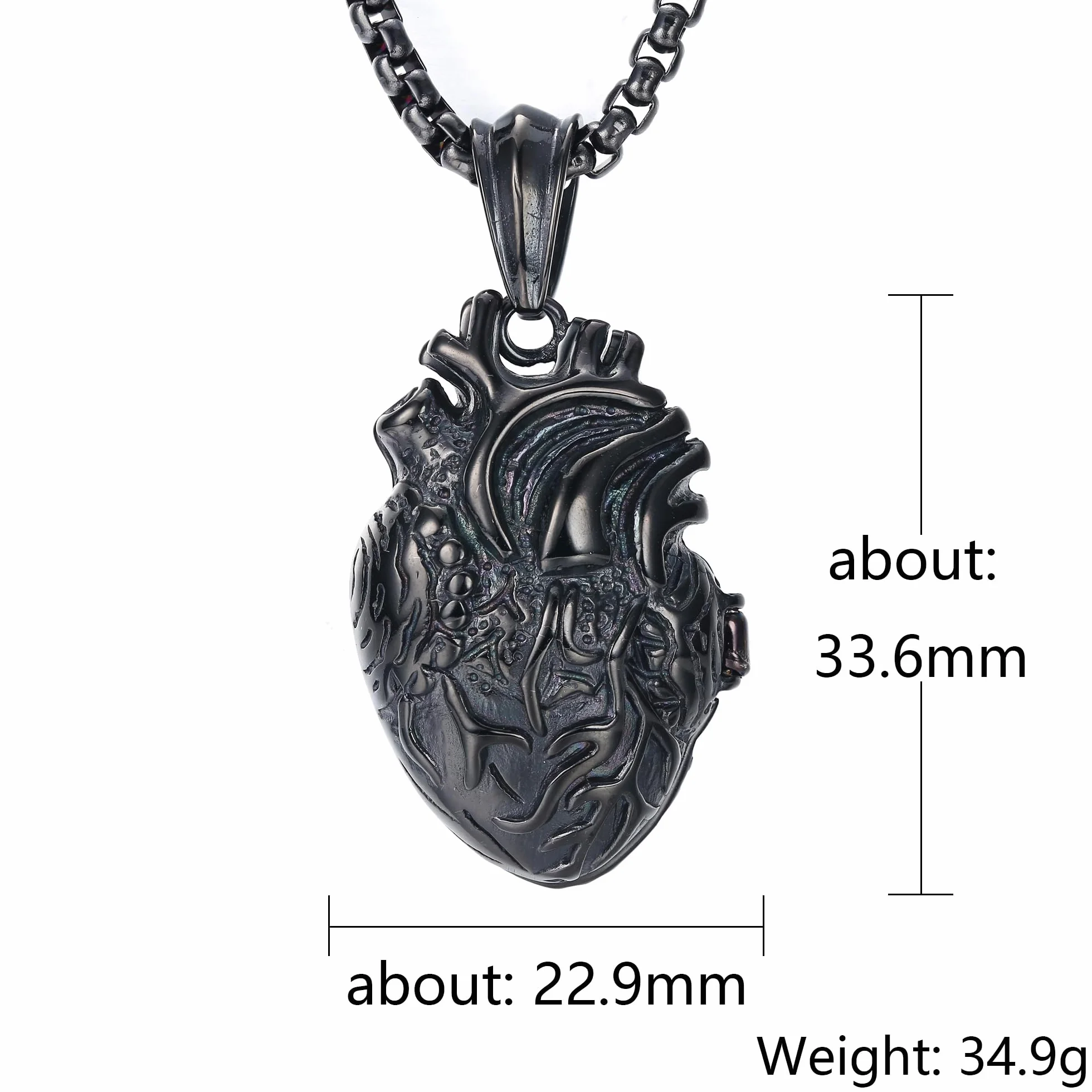 GTHIC Stal nierdzewna punkowa anatomiczna 3D otwarte serce wisiorek dla mężczyzn i kobiet, mały, duży, anatomiczny łańcuszek na szyję w kolorze srebrnym, czarnym, złotym z łańcuszkiem