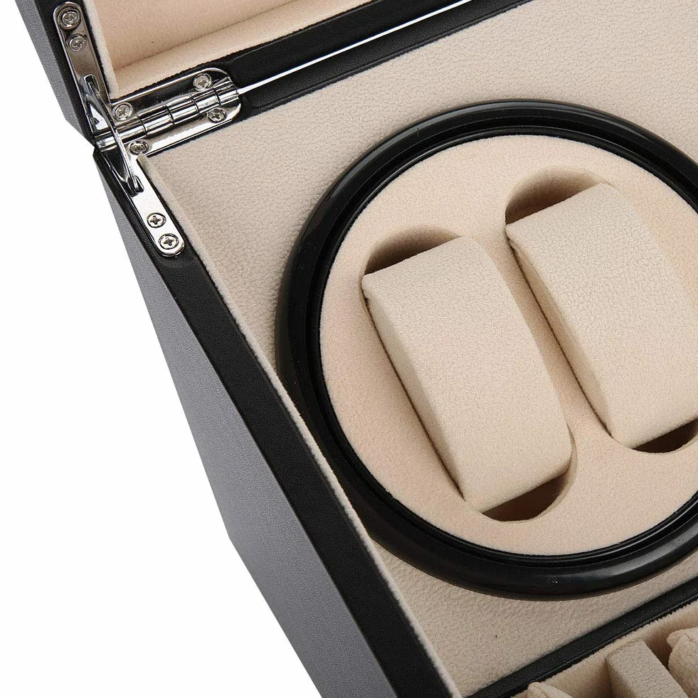 Pudełko na zegarek Nakrętka zegarka na 4 zegarki automatyczne + 6 etui na zegarek z siatką Cichy silnik, wielokrotny obrót Nakrętka zegarka brązowy 31 x 24 x 18 cm (czarny)