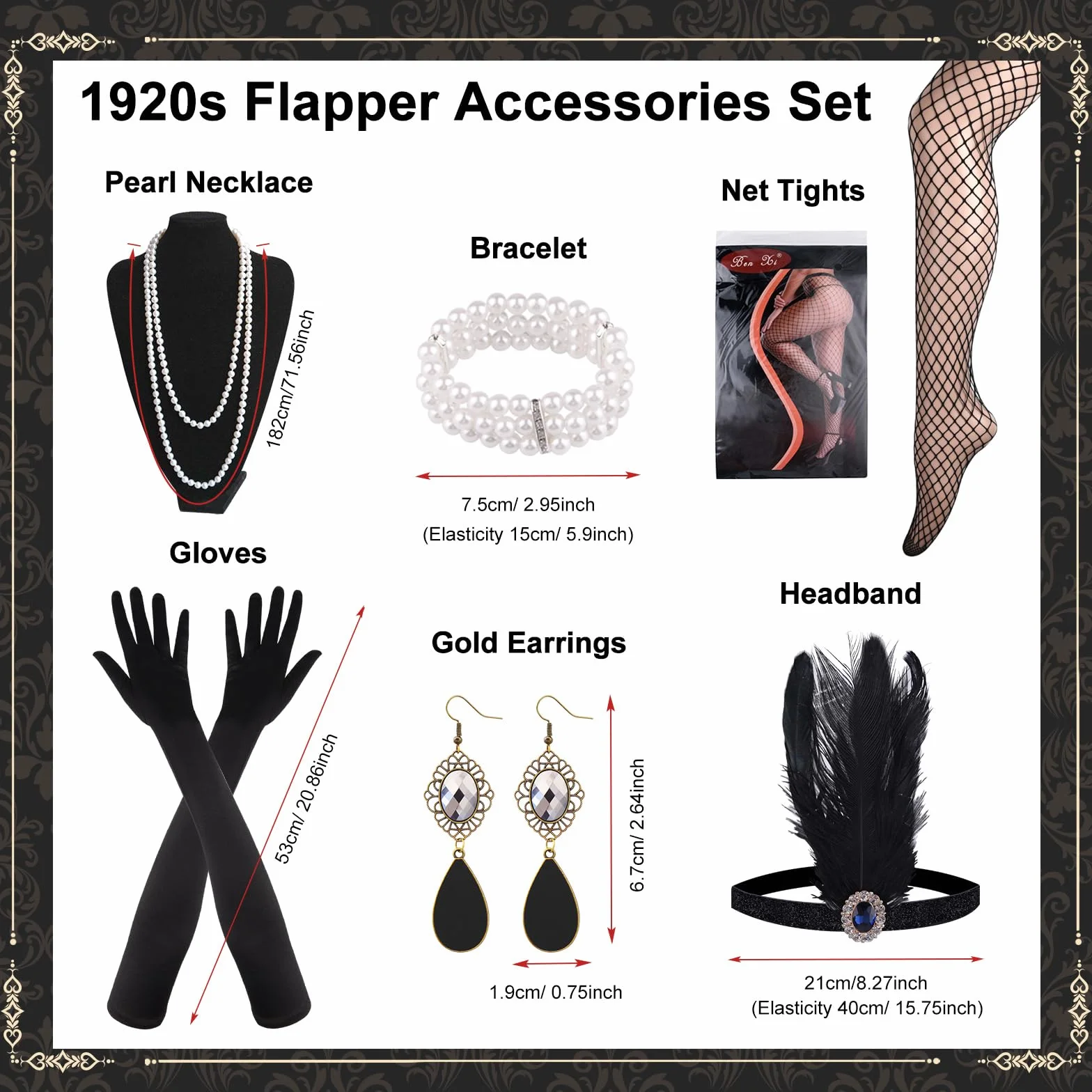 PLULON Zestaw akcesoriów Flapper z lat 20. XX wieku, dla kobiet, sukienki Great Gatsby, cekiny, szal, chusty, sukienki na imprezę w stylu lat 20