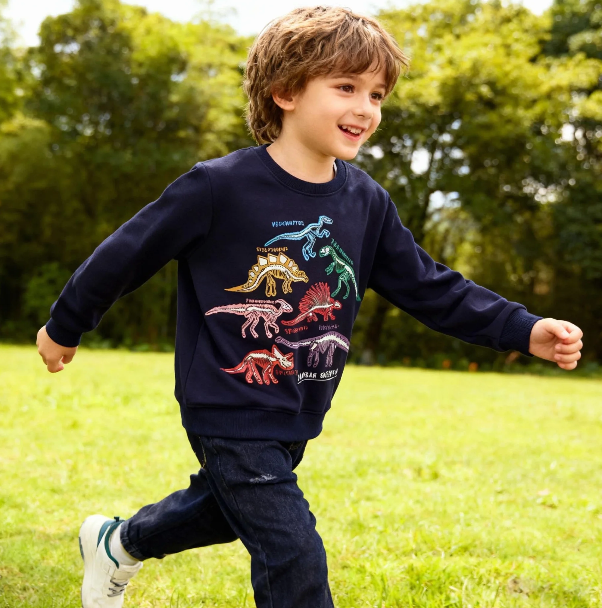 Dziecięca bluza z dinozaurami bawełniana bluza dziecięca z długim rękawem chłopcy jesień zima bluza dzieci 2-7 lat