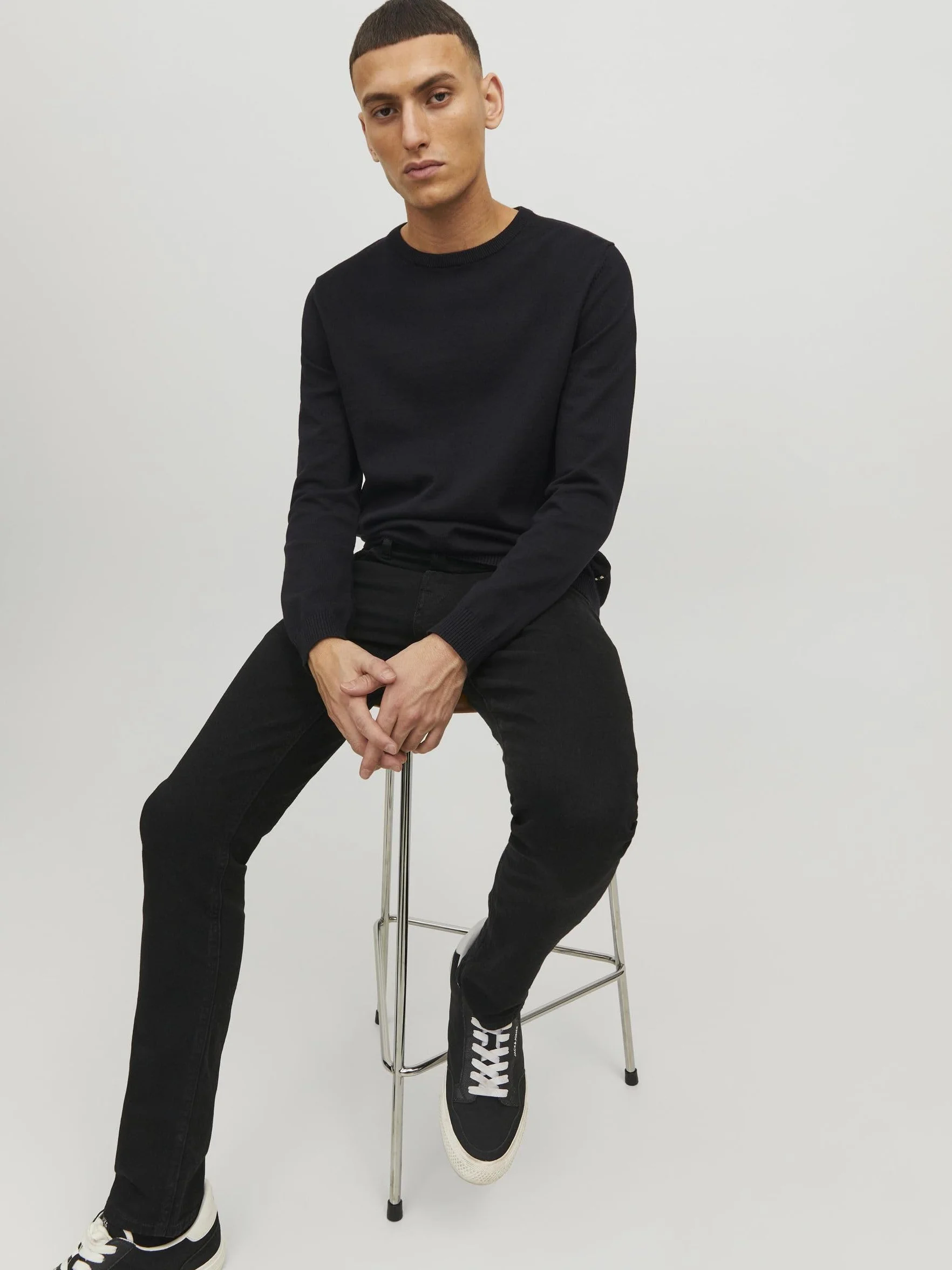 Jack & Jones Mężczyźni Jjebasic Knit Crew Neck Noos Sweter, Czarny, L