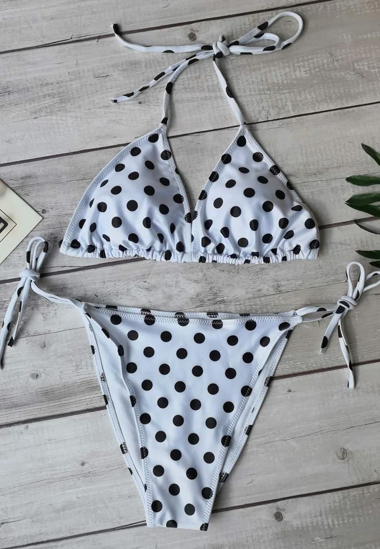 JFAN Zestaw bikini dla kobiet, wiązanie z boku, trójkąt górny, dwuczęściowy strój kąpielowy