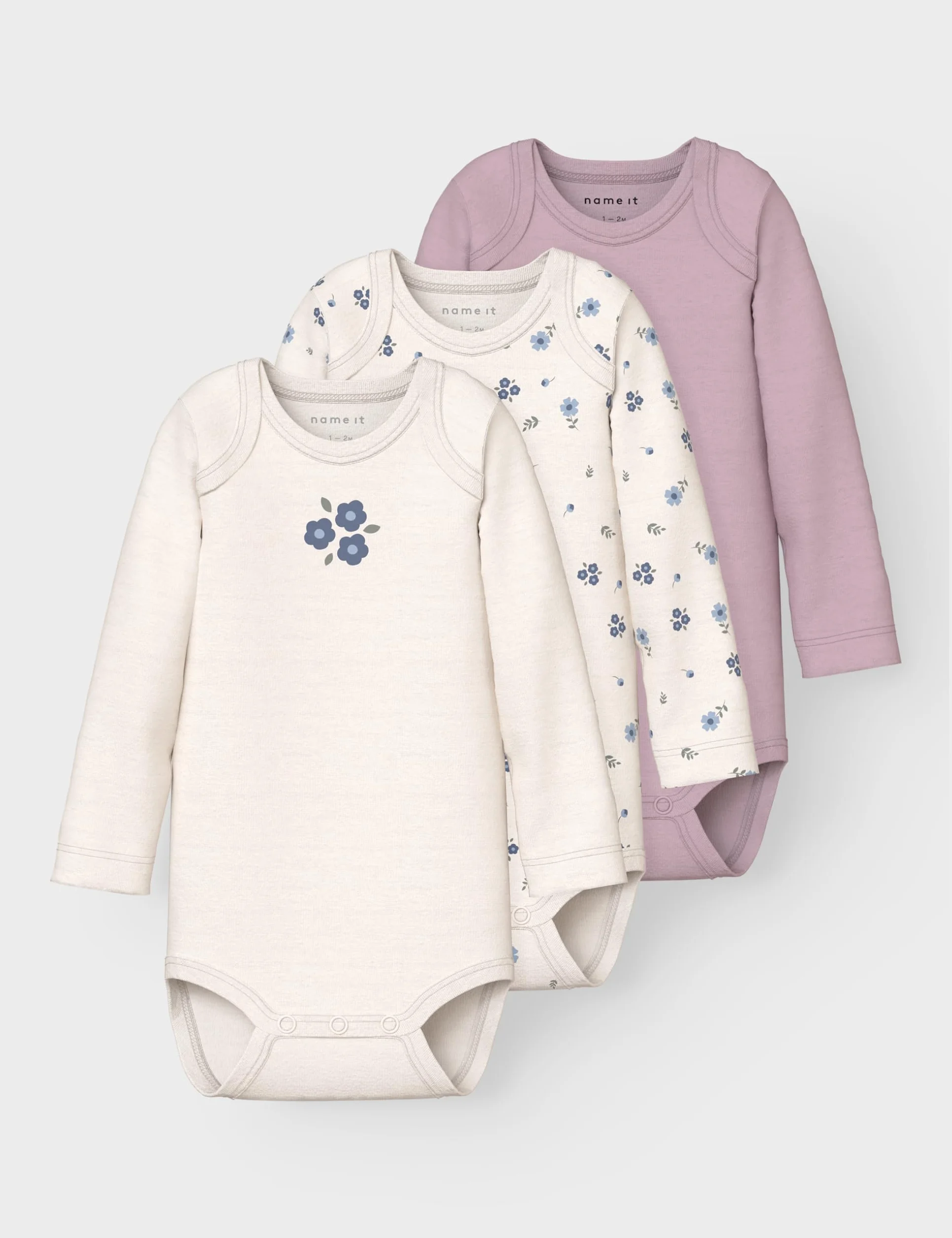 Name it baby Jet Stream Nbfbody damskie 3P Ls Flower Noos, numeric_86 (3 sztuki), Jet Stream, numeric_86