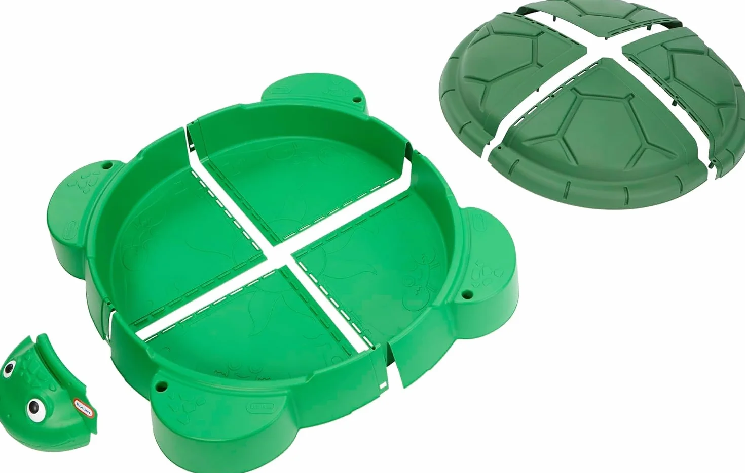 Little Tikes Turtle Sandbox- Zielona Piaskownica z 4 Wyprofilowanymi Siedziskami, Miejscem na Parasol i Zdejmowaną Pokrywą, dla Chłopców i Dziewczynek w Wieku 1-6 Lat