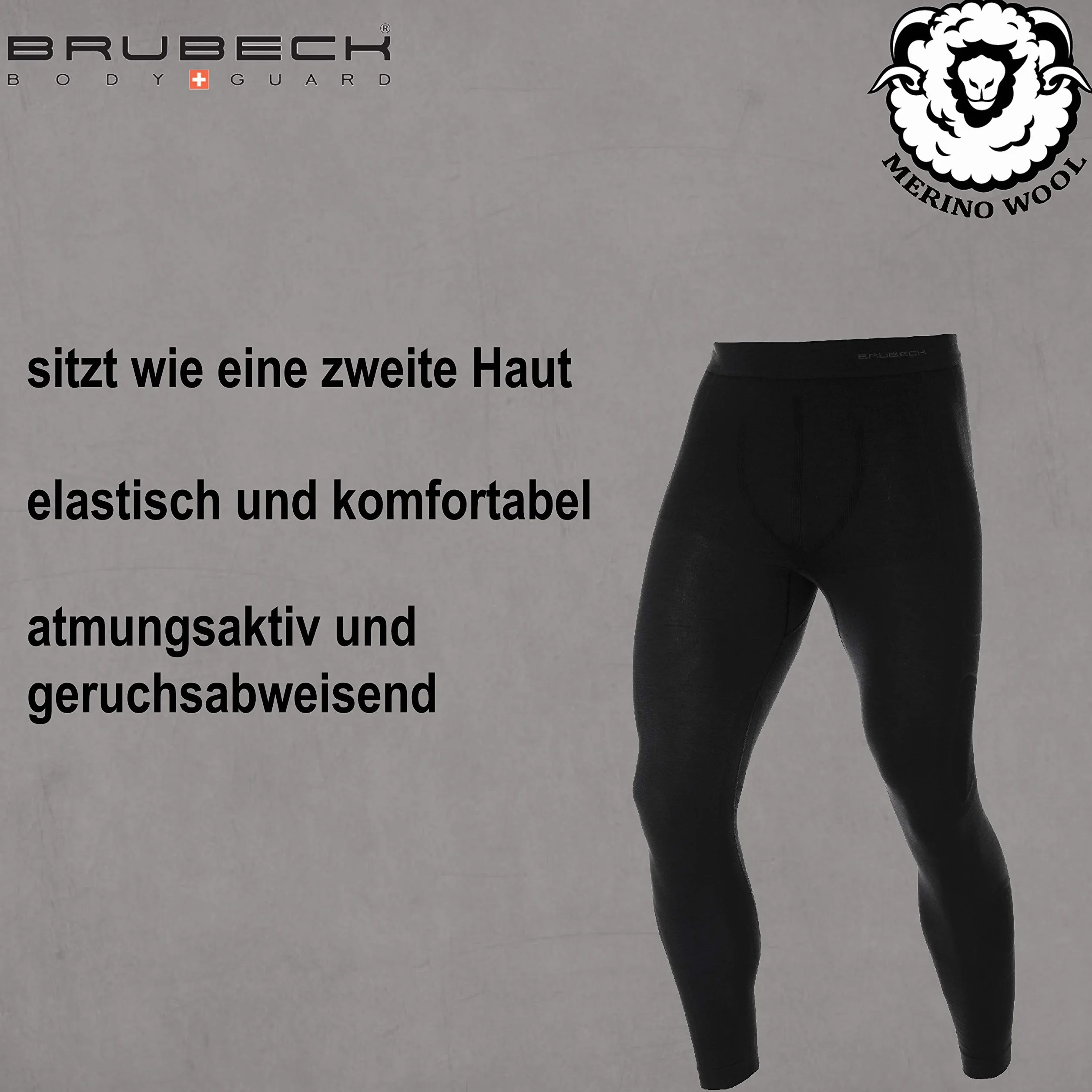 BRUBECK Męskie spodnie funkcyjne długie | legginsy funkcyjne oddychające | bielizna funkcyjna | bezszwowe spodnie Base Layer | 41% wełna merynosowa | LE10930