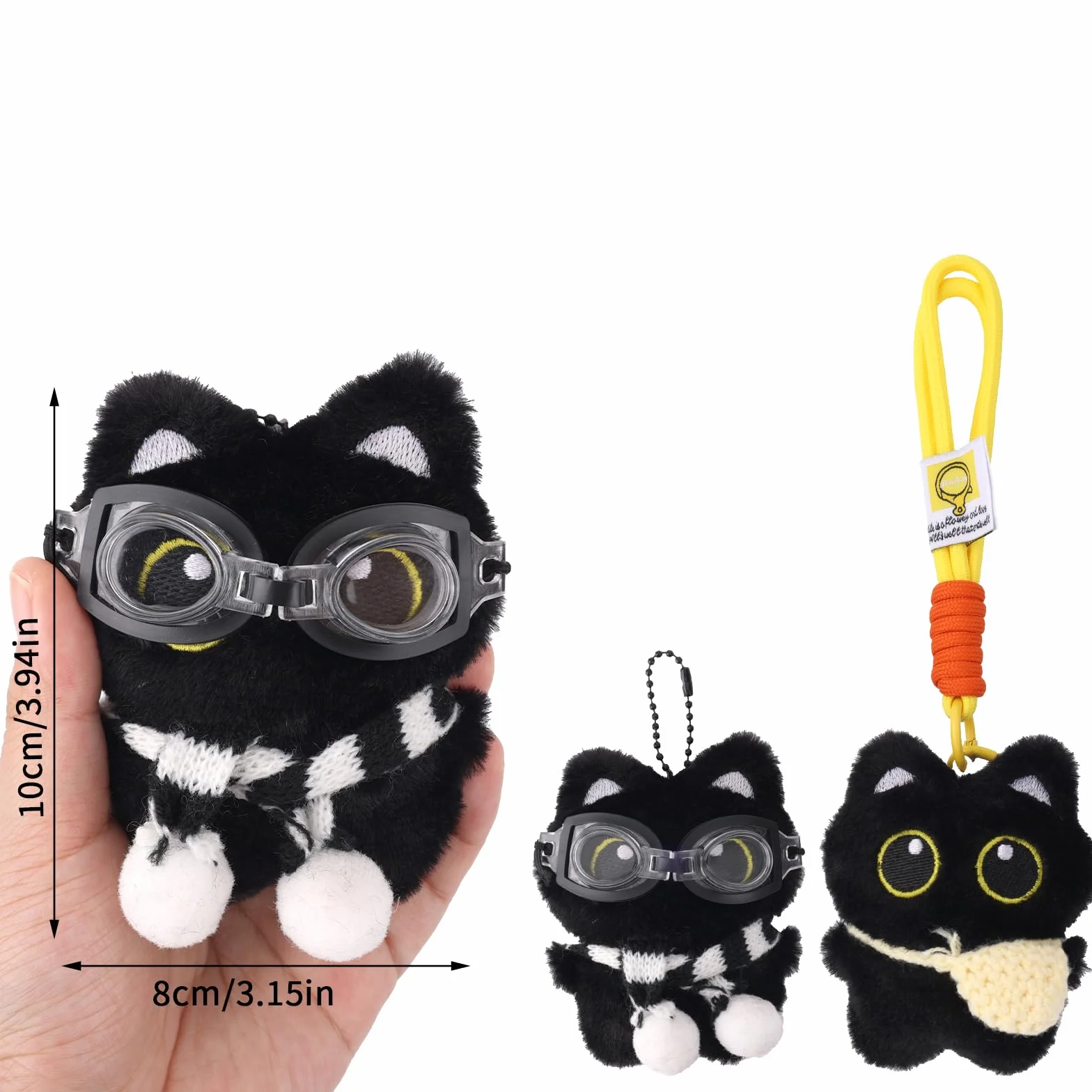 Penitue 2 Szt. Czarny Kot Pluszowy Brelok, Czarny Kot Zawieszka do Torebki Urocze Akcesoria Torebek Miękki Brelok Plecaka Kawaii dla Kobiet i Dziewcząt Prezent Kluczyki do Samochodu Portfele