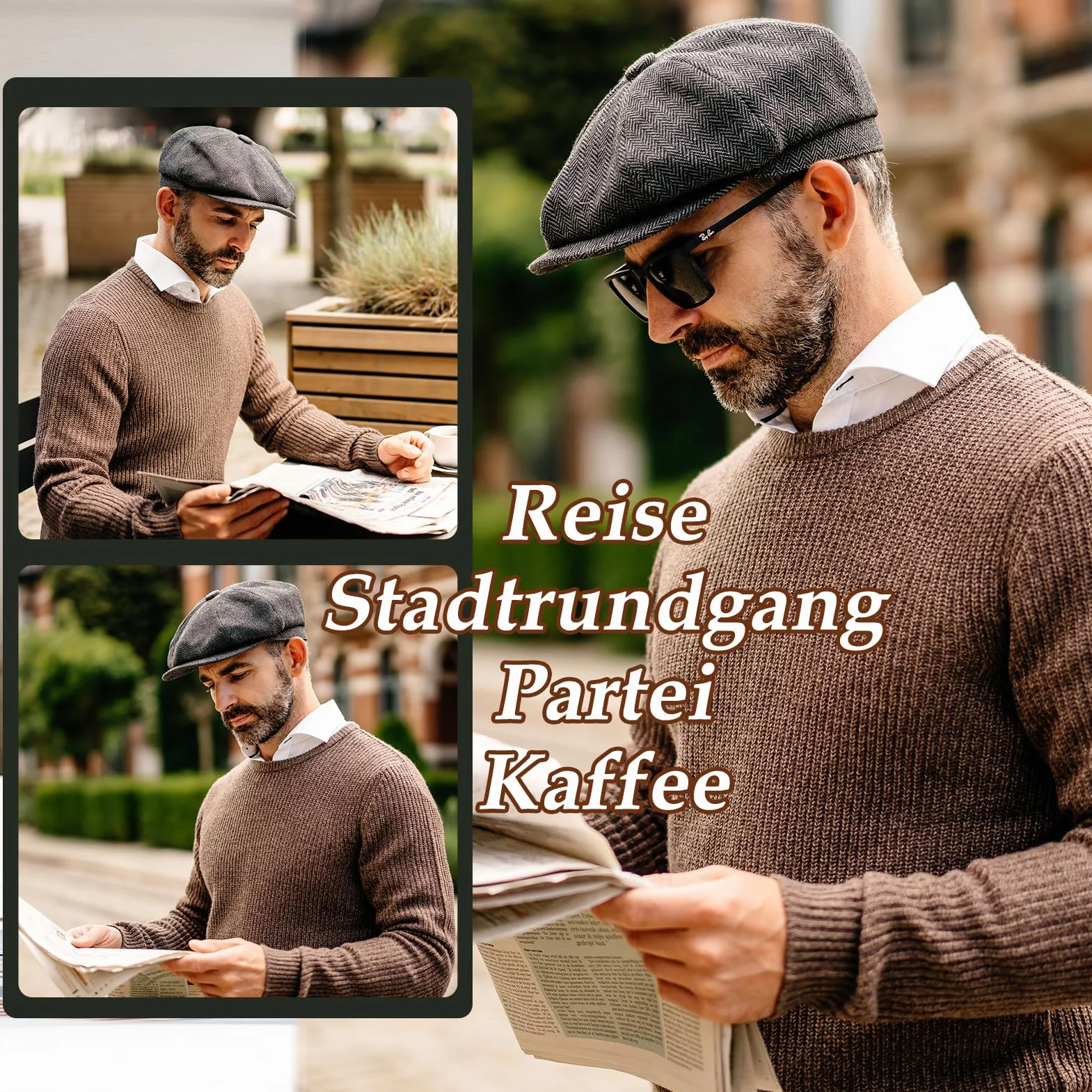 TOP-EX L/XL/XXL wełniana tweedowa czapka gazeciarza dla mężczyzn Paperboy ciepła czapka zimowa vintage płaski bluszcz taksówkarz czapka Gatsby