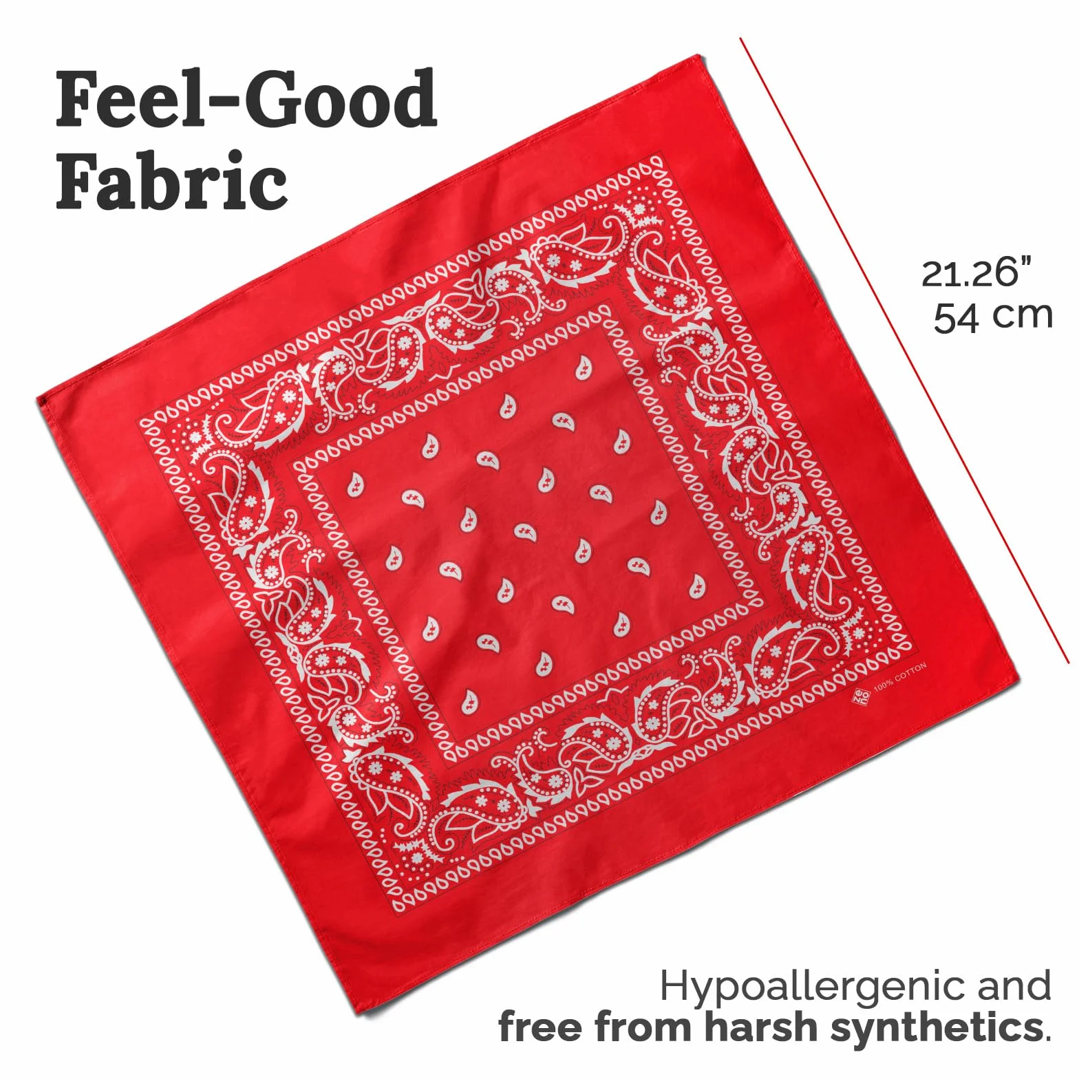 ZENO Czerwona bandana - 100% bawełna i włókna naturalne - Czerwony szalik niezawierający poliestru - Najwyższa jakość - Miękka, trwała i można prać w pralce - Męska bandana - Uniseks i dzieci - 5 szt.