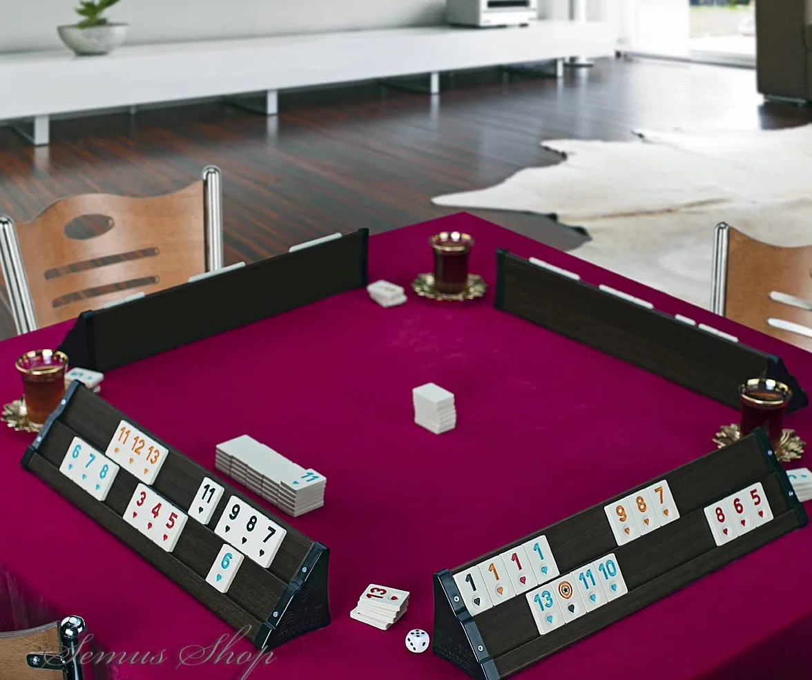 Semus Star Rummy Set Okey – materiały (ławki z tworzywa sztucznego z fornirem o wyglądzie drewna – lekkie i stabilne z kamieniami melaminowymi) z długopisem SEMUS (brązowy)