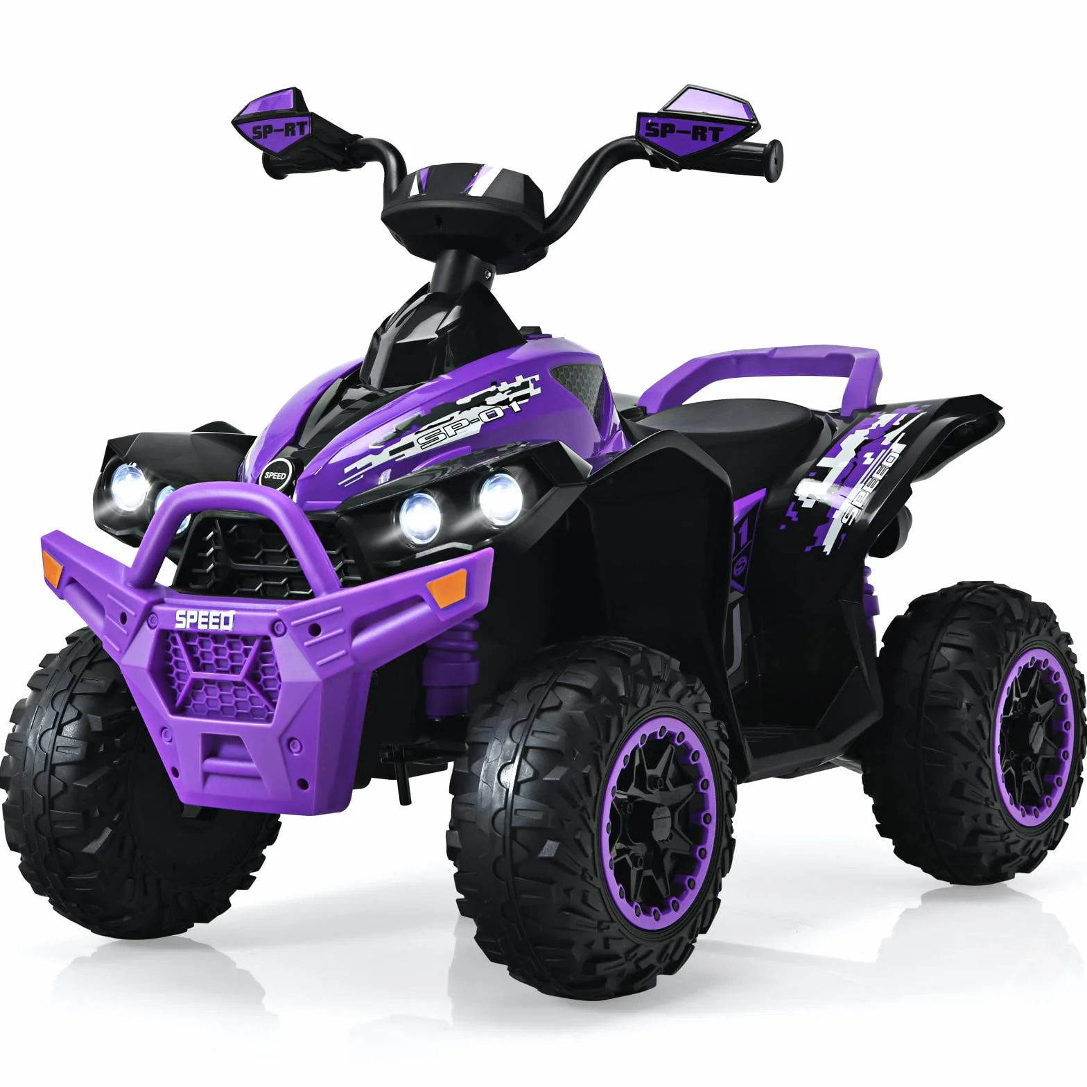 COSTWAY Elektryczny quad dziecięcy 12V, elektryczny quad z muzyką, klaksonem i reflektorami LED, quad dziecięcy 2,2-4,3 km/h, samochód dziecięcy dla małych dzieci od 3 lat (fioletowy)