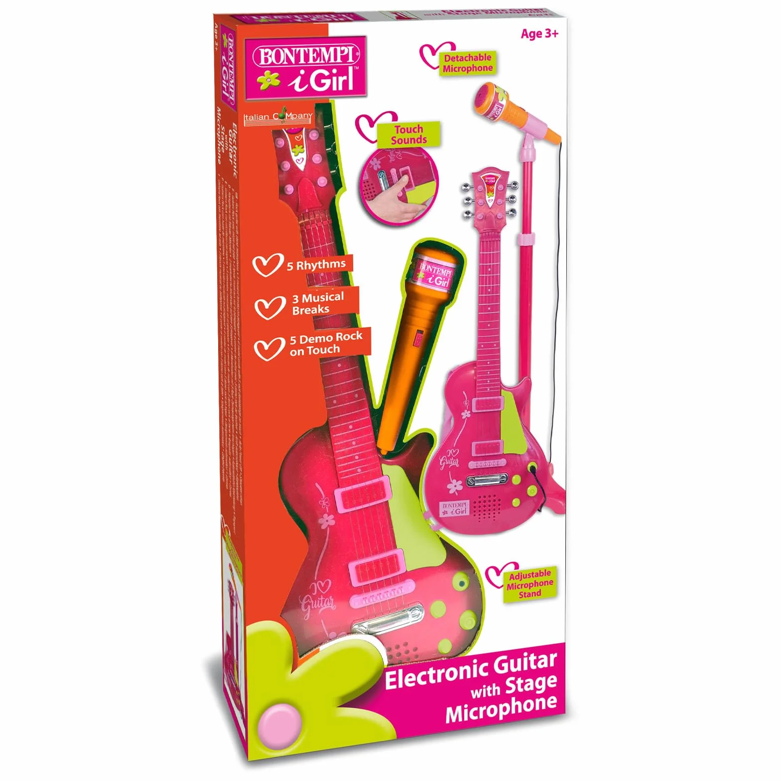 Bontempi - Różowa elektroniczna gitara rockowa z mikrofonem (245872), 24 5832