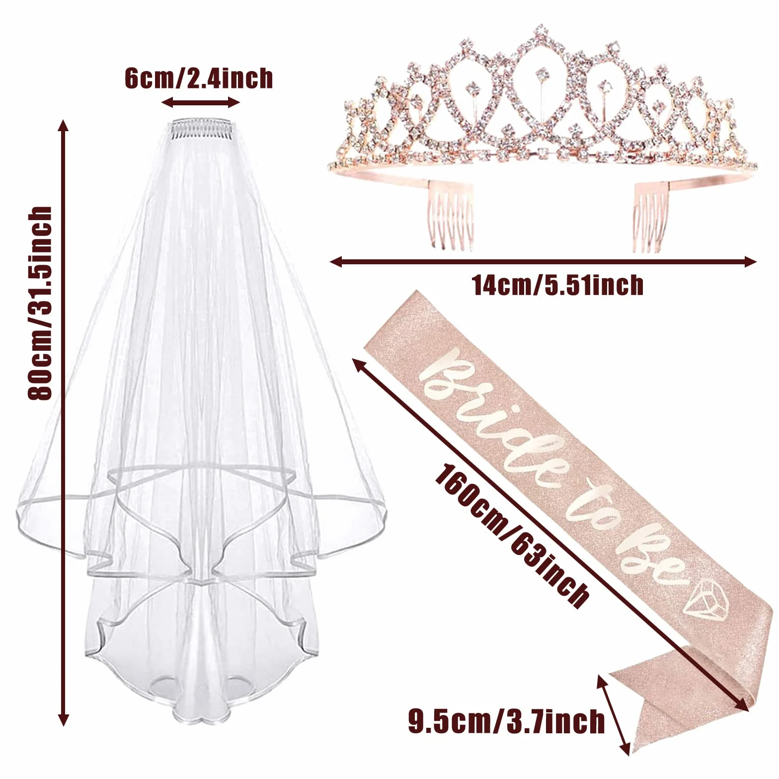 Bride to Be zestaw welonów z szarfą, akcesoria imprezowe dla panny młodej, na wieczór panieński, wieczór panieński, wieczór panieński, wieczór panieński, wieczór panieński, wesele