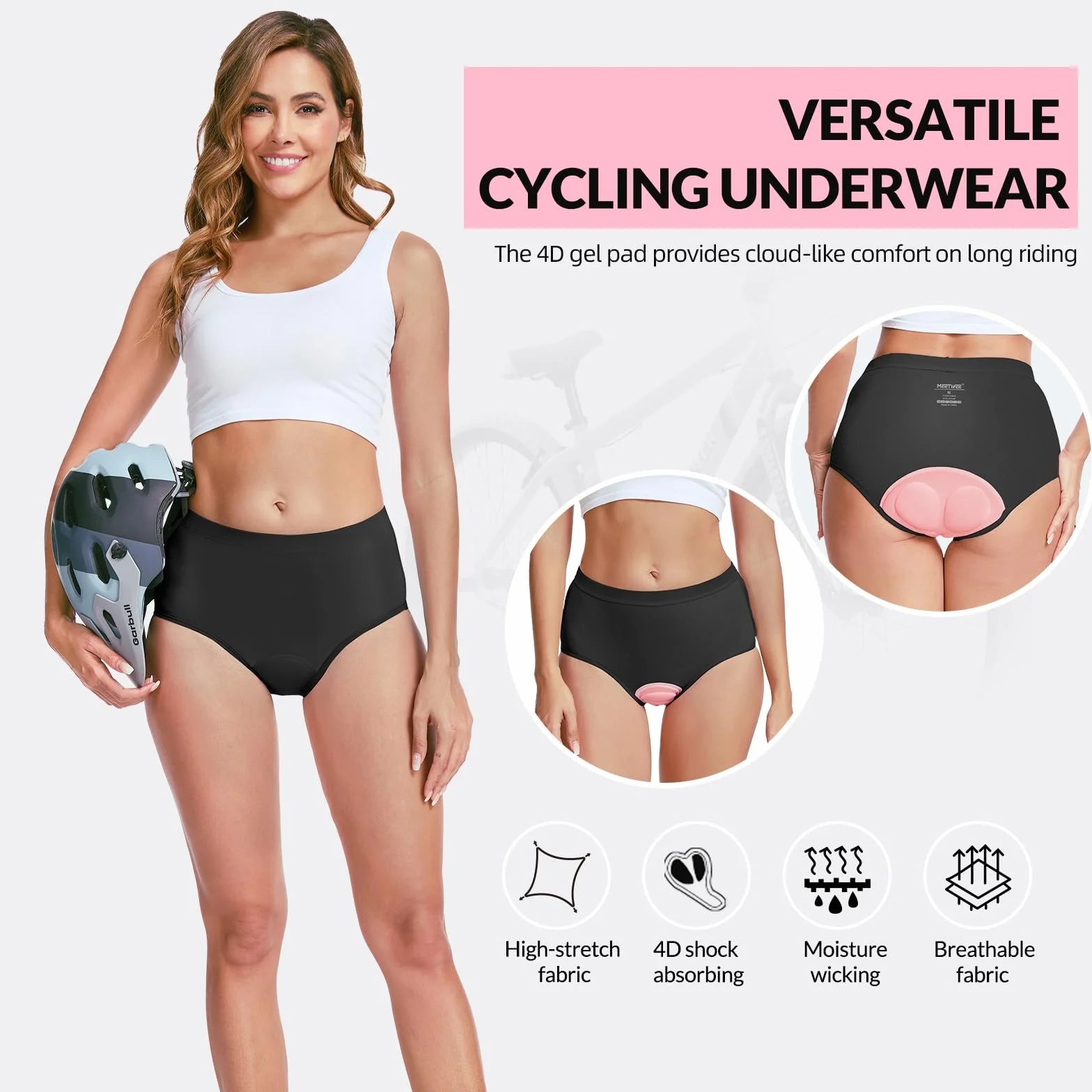 MEETWEE Damskie spodenki rowerowe, krótkie spodenki rowerowe, bielizna z wyściółką żelową 4D, oddychające, szybkoschnące