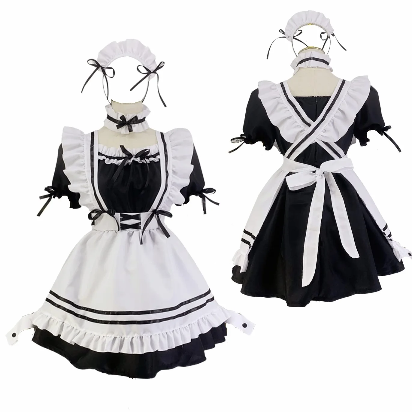 CarolynDesign Anime Cosplay francuski fartuch pokojówka fantazyjna sukienka kostium zestaw
