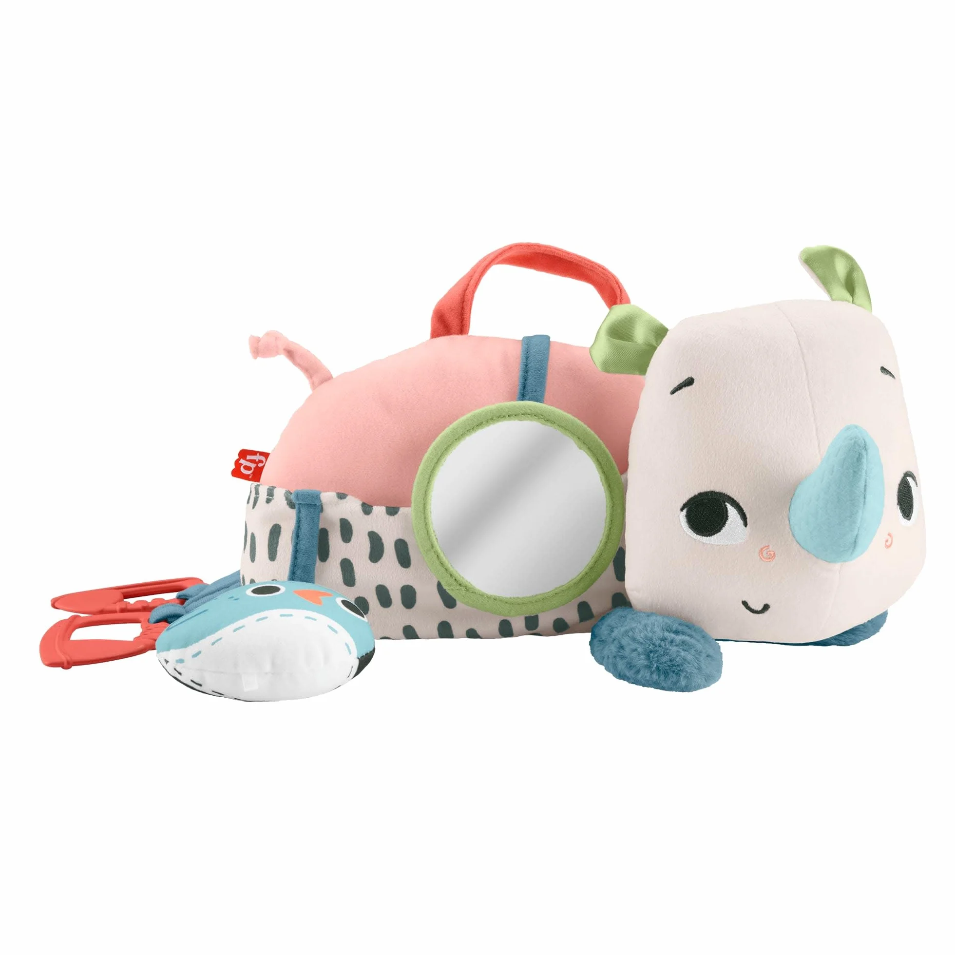 Fisher-Price Planet Friends Nosorożec aktywizujący Miękka zabawka sensoryczna do zabawy na brzuszku dla dzieci od narodzin, HYR55