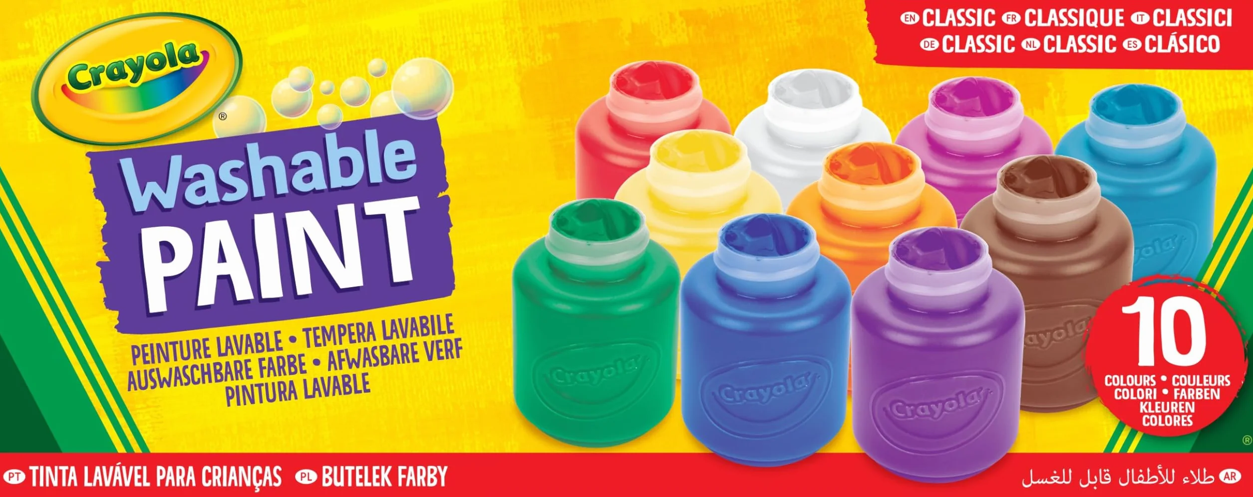 Crayola - Zmywalne kredki dla dzieci, opakowanie 10 słoiczków 59 ml, zalecany wiek: od 3 lat