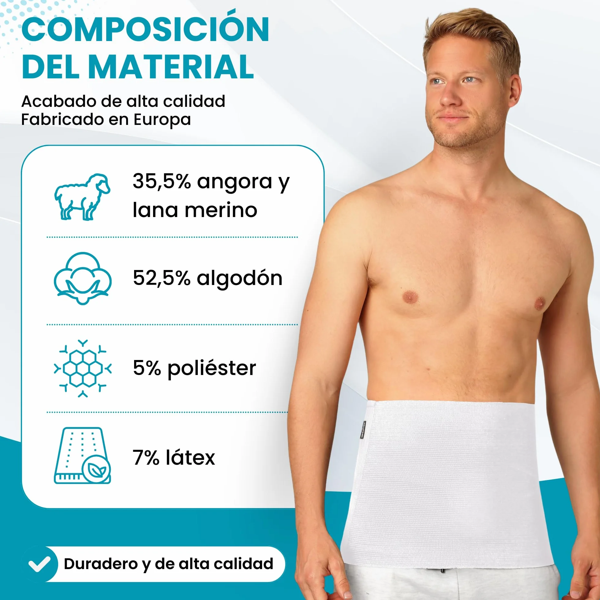 BeFit24 Pas Rozgrzewający z Wełny Angory, Merino i Bawełny – Unisex Pas na Nerki i Plecy dla Kobiet i Mężczyzn – Ciepły, Oddychający, Biały