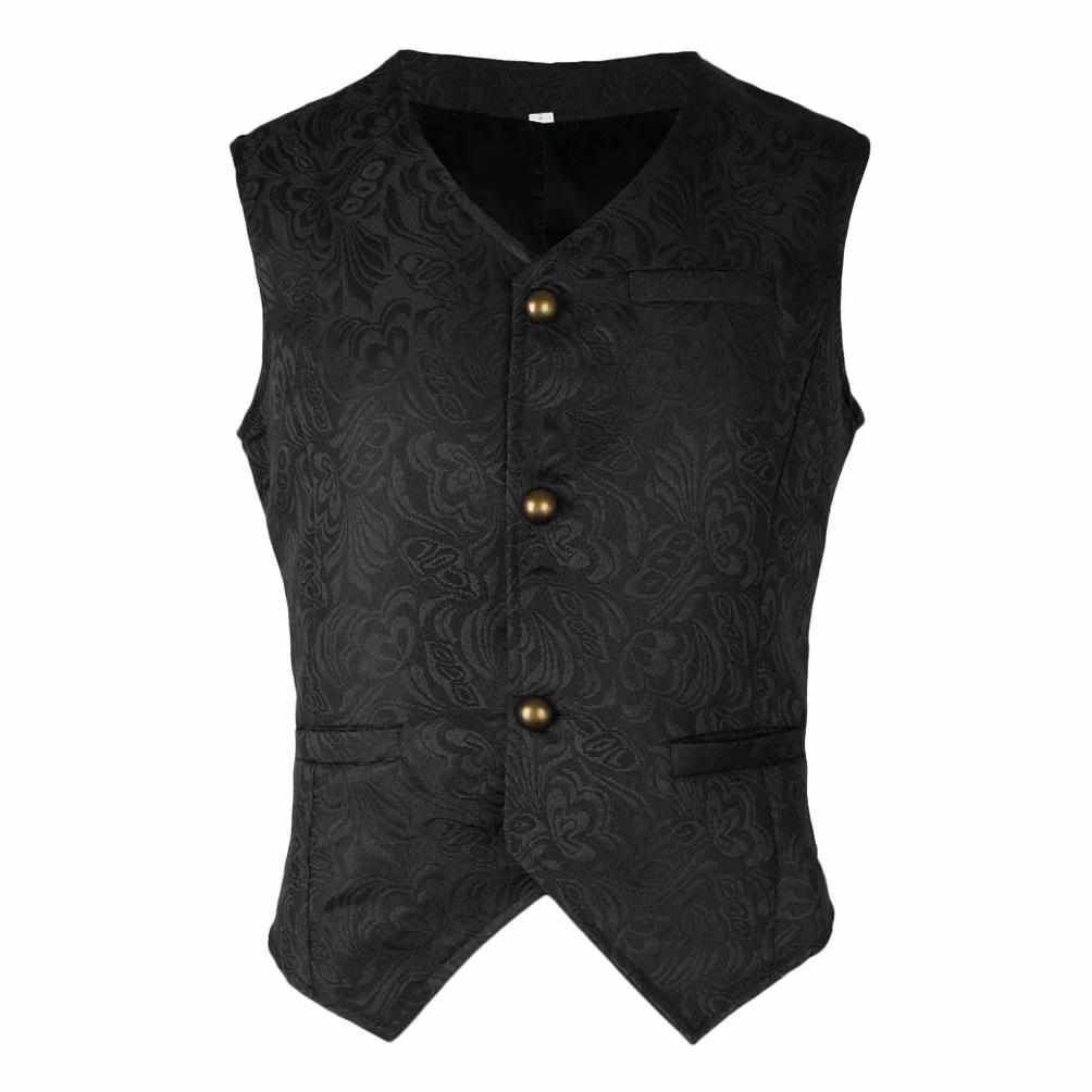 Męska średniowieczna kamizelka żakardowa steampunk slim fit sukienka kamizelka M czarna