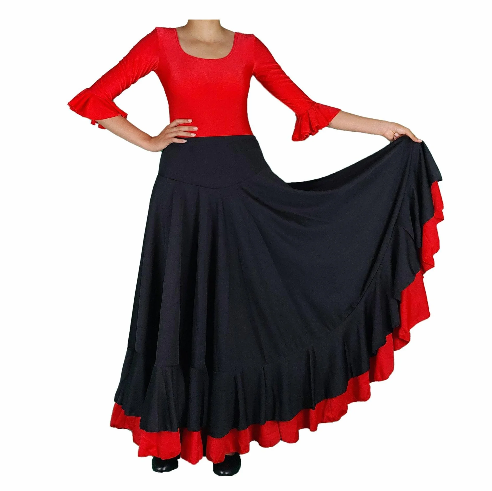 Spódnica Flamenco z 2 falbankami czarno-czerwona
