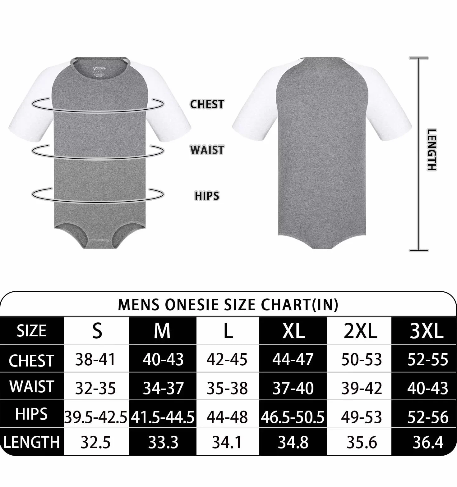 Landofgenie Męskie Bodysuit Piżama Dolne Krocze Top Koszula Raglan Rękawy Onesie Rompers dla Mężczyzn Wielokolorowe