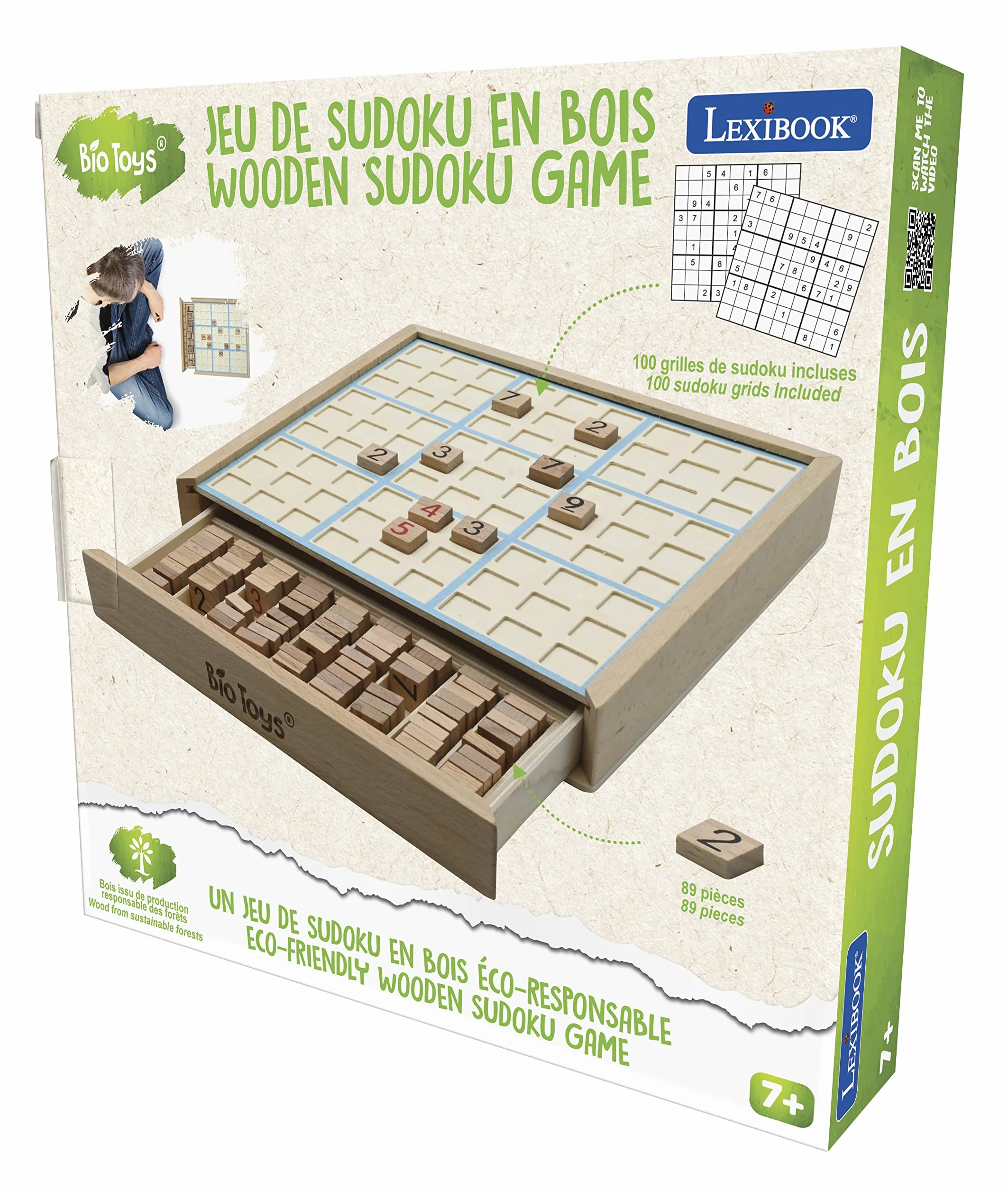 Lexibook, Bio Toys, Drewniana Gra Sudoku, Przyjazna dla Środowiska, Książeczka Sudoku w Zestawie, Szuflada do Przechowywania, JGW150