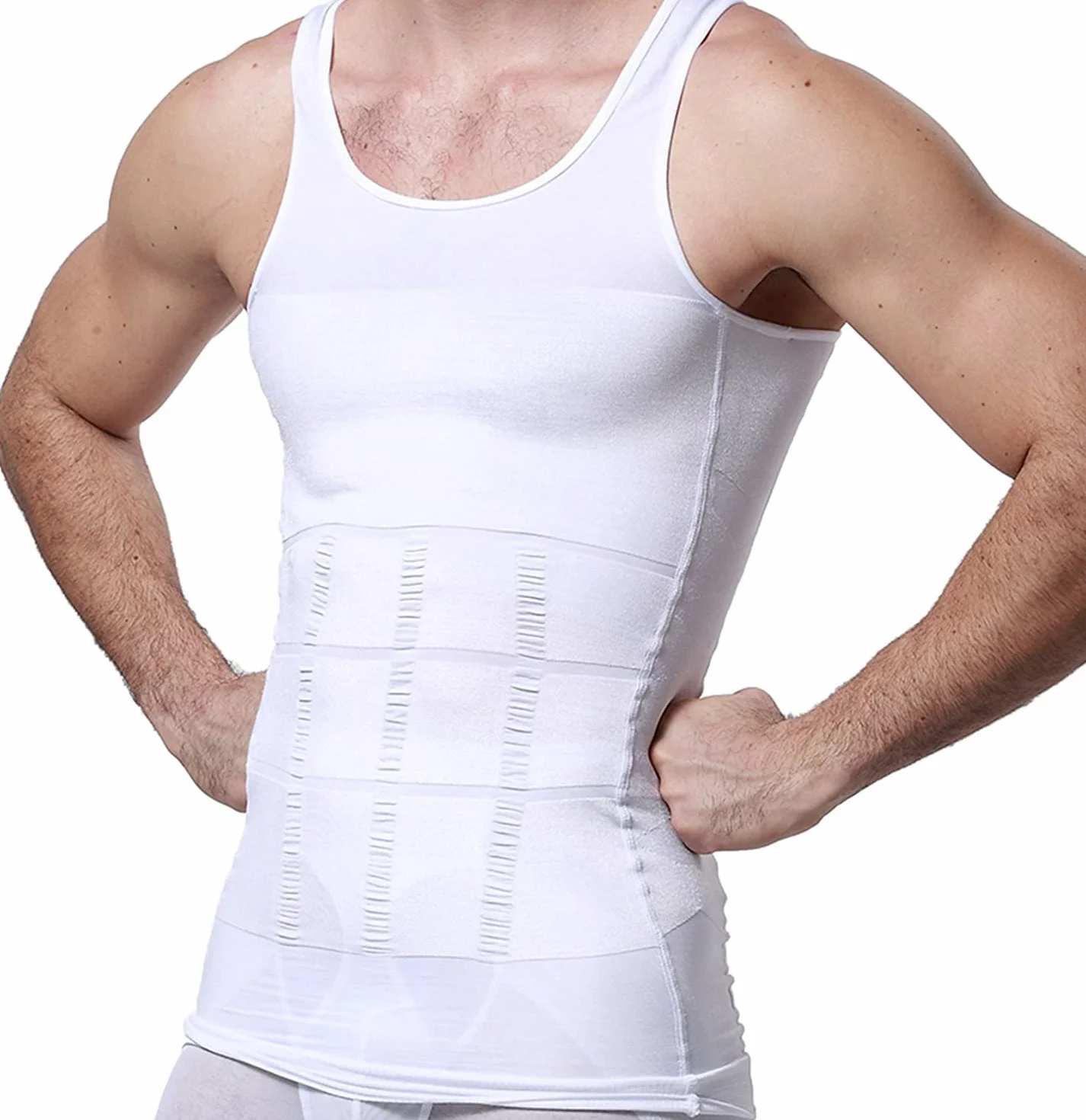 Męski wyszczuplający tank top modelujący sylwetkę koszule kompresyjne dla mężczyzn wąskie podkoszulki kamizelka brzucha do treningu brzucha, biały