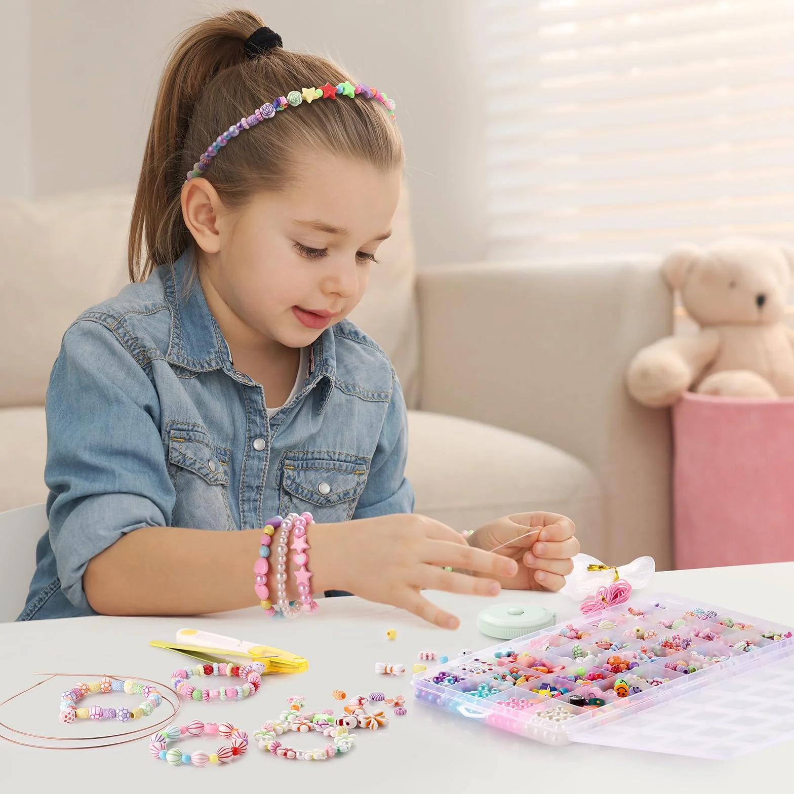 Funtopia Zestawy do produkcji biżuterii dla dziewcząt, 32 rodzaje koralików, DIY, sztuka i rękodzieło, dla dzieci, bransoletki przyjaźni, naszyjnik, opaska na głowę