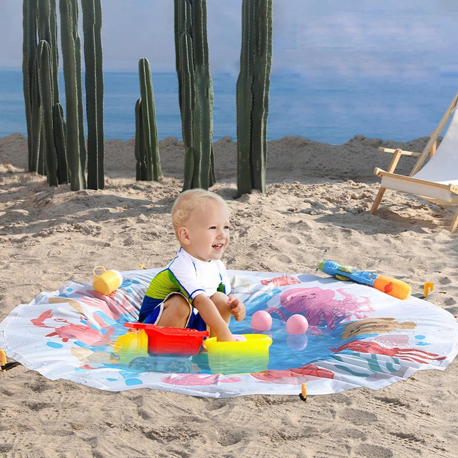Beach Puddle Pool | składany brodzik plażowy dla dzieci – 2 w 1, podkładka pod kałużę na kemping, do pływania, ogrodu, na podwórko, na zewnątrz, na urlop rodzinny