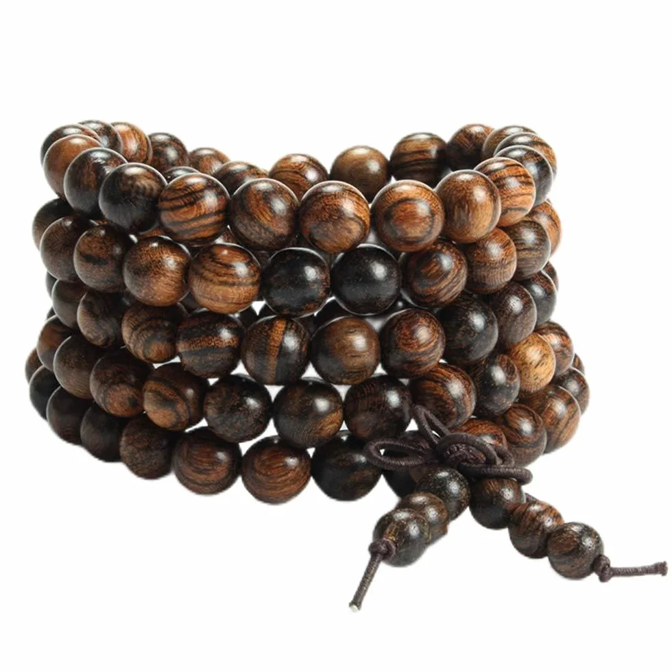 8 mm-108 bransoletka z naturalnych koralików z drewna sandałowego naszyjnik/bransoletka łańcuszek różaniec tybetański buddyjski budda mala elastyczna bransoletka męska kobieta